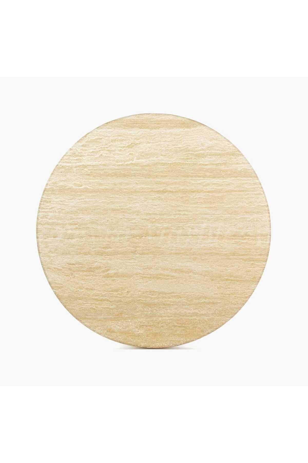 Saturn - Doğal Traverten Mermer Masa | 4 Kişilik | 90cm |