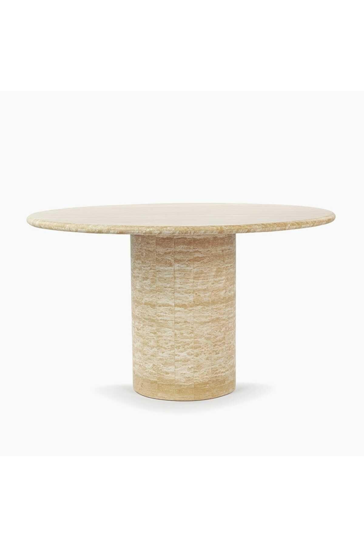 Saturn - Doğal Traverten Mermer Masa | 4 Kişilik | 90cm |