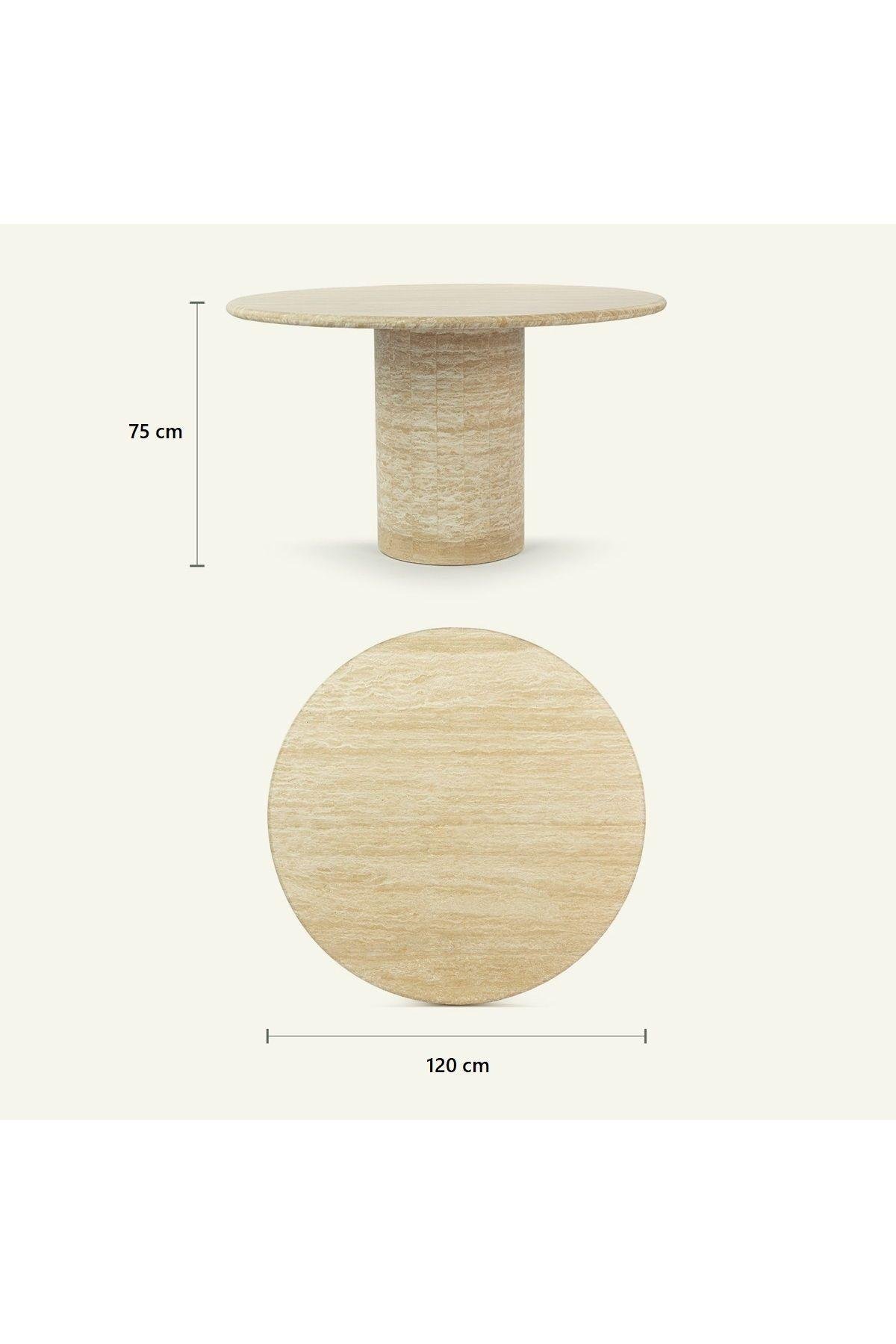 Saturn - Doğal Traverten Mermer Masa | 4 Kişilik | 90cm |