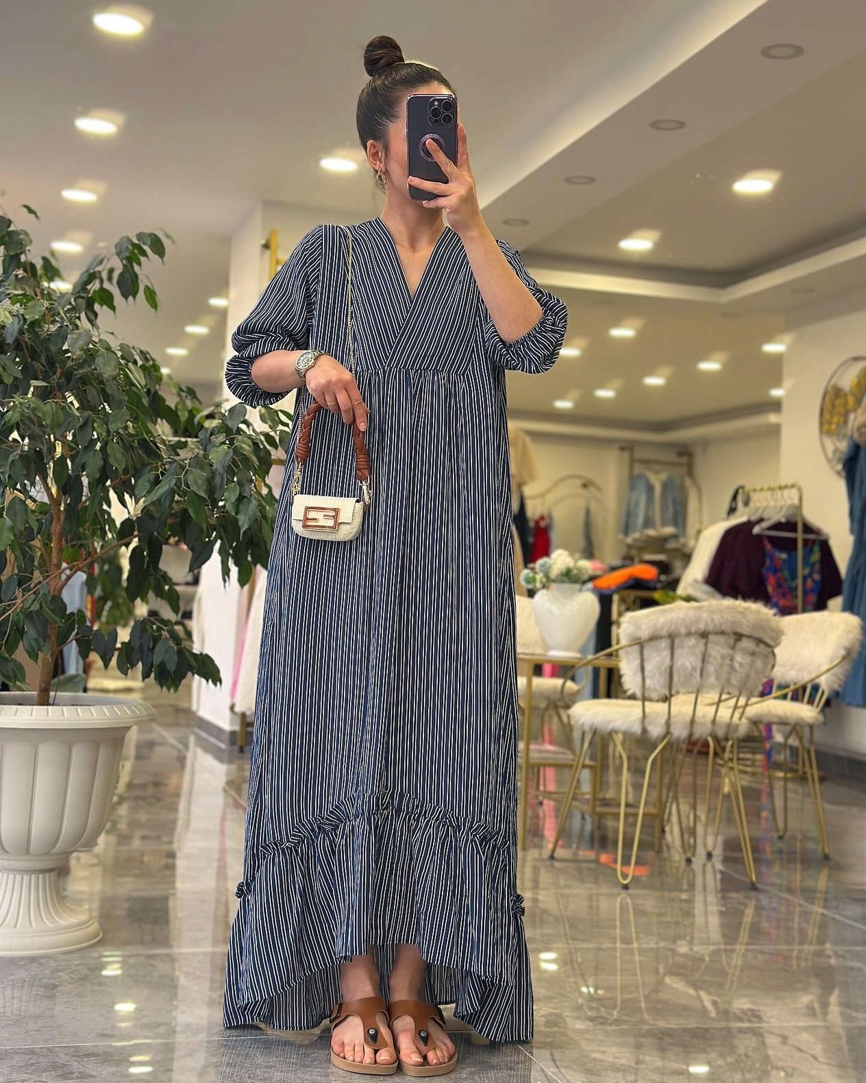 ELBİSEModa MTMXCZGLELBS160Çizgili Maxi Elbise 