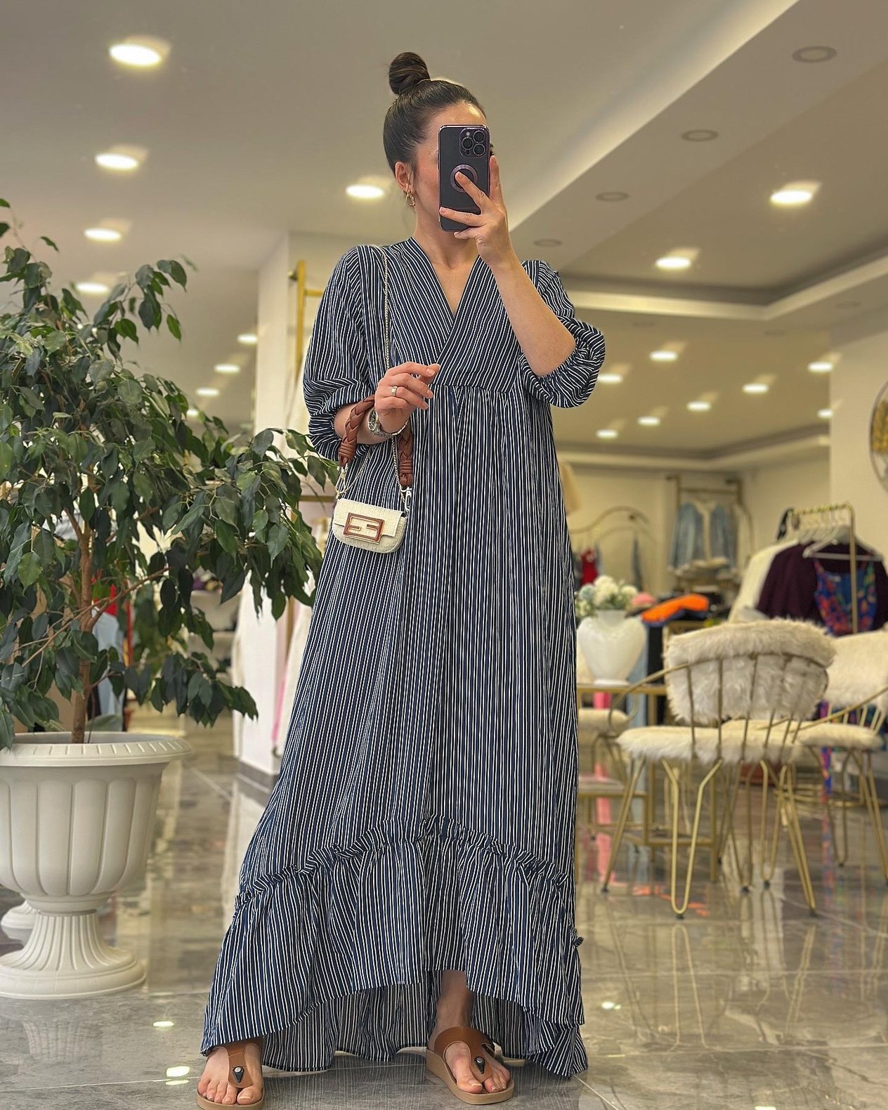ELBİSEModa MTMXCZGLELBS160Çizgili Maxi Elbise 