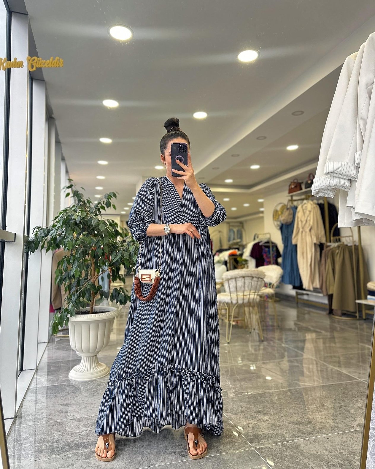 ELBİSEModa MTMXCZGLELBS160Çizgili Maxi Elbise 