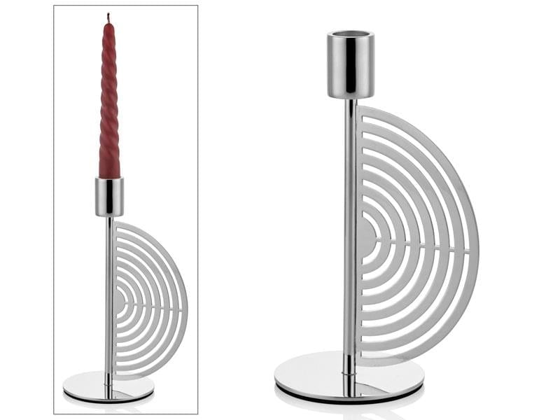 HALF CIRCLES NICKEL LARGE CANDLE HOLDER 13X9X21 CM