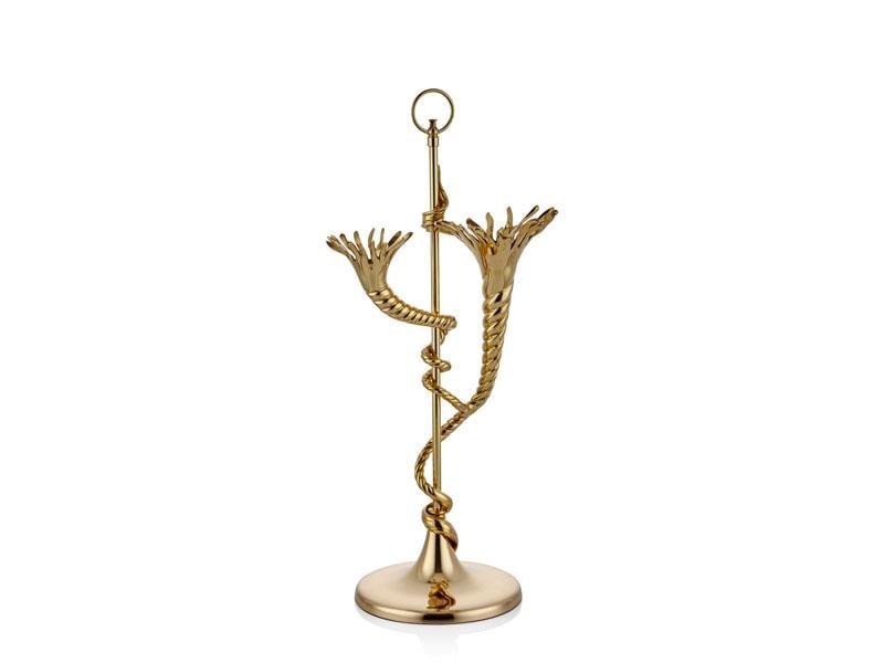 HANG 2 LIGHTS CANDLE STAND ANTIQUE GOLD 25X19X57 CM