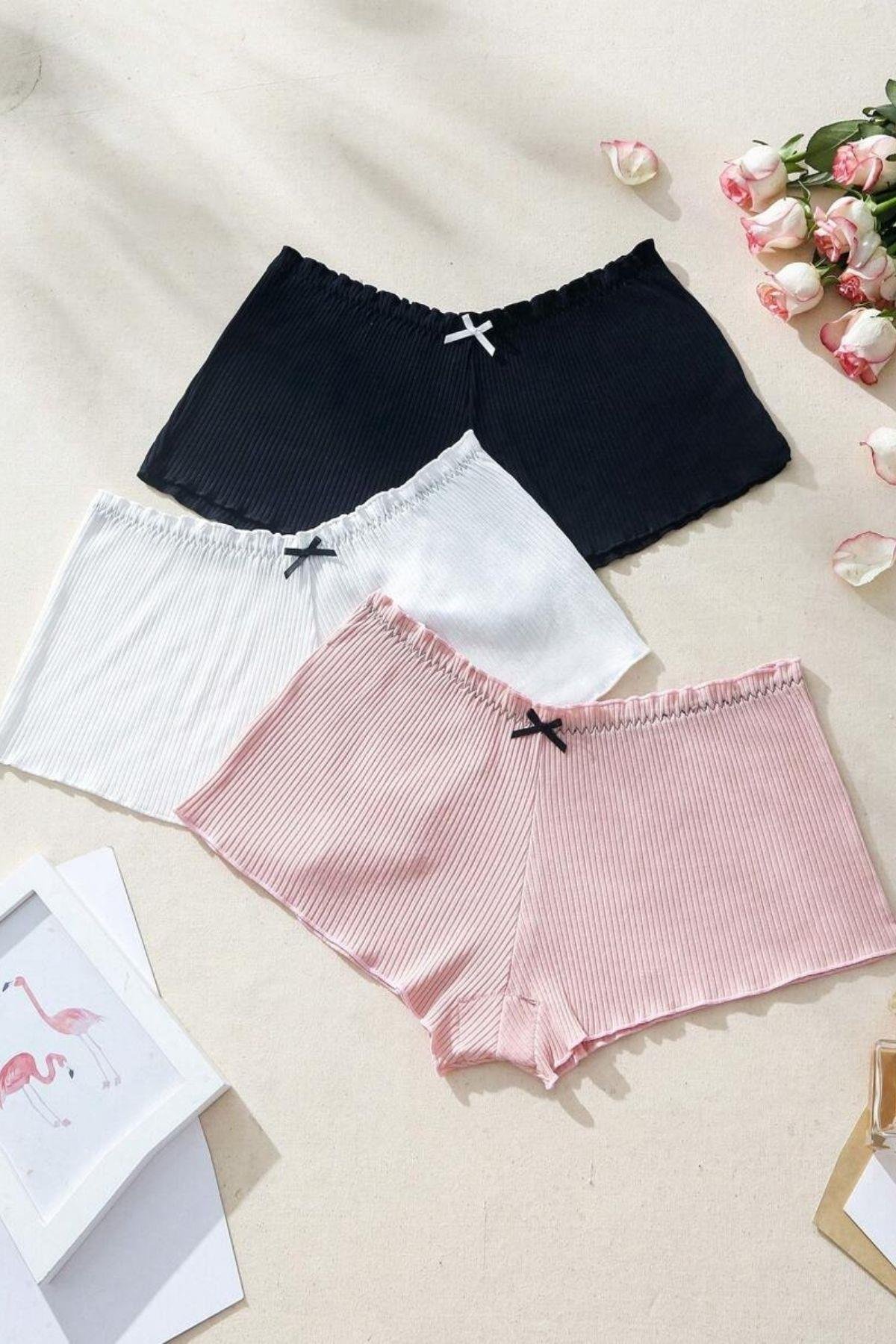 Bella Notte Çok Renkli 3 Parça Fiyonklu Şort Set 7566