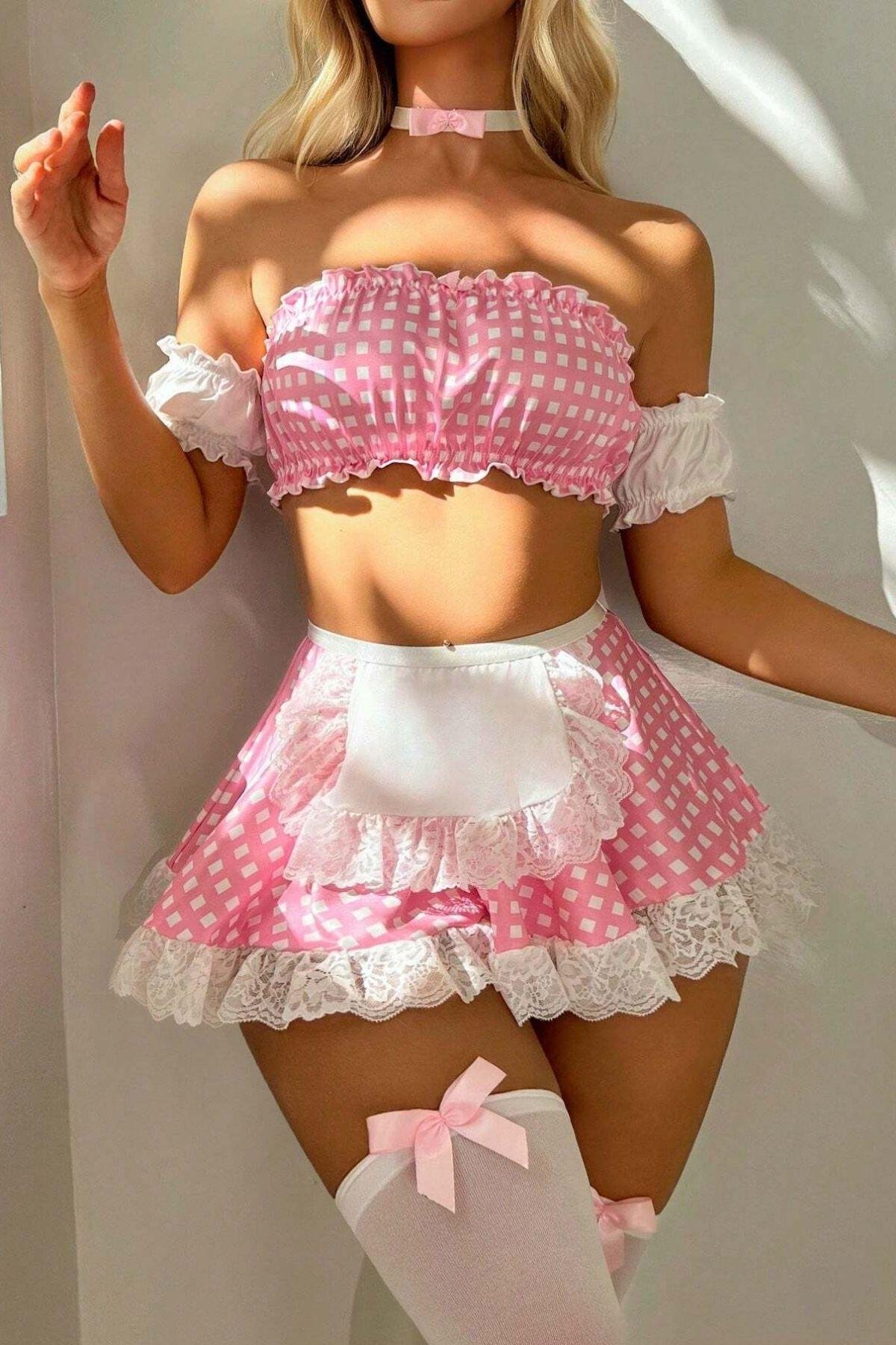 Bella Notte Pembe Pötikareli Cosplay Kostüm  17021