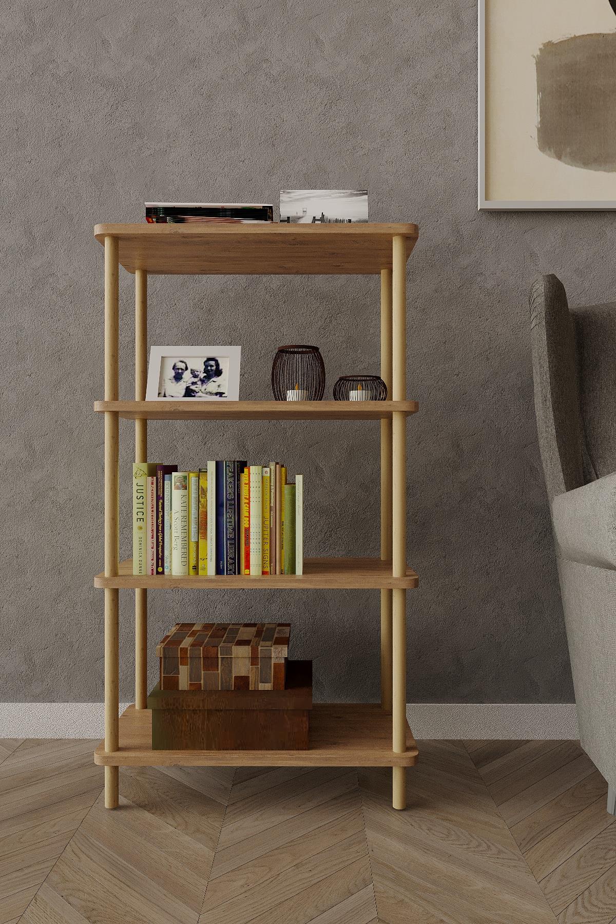 Çok Amaçlı Dolap4 Katlı Ahşap Açık Raf Kitaplık – 30x50x104 cm – Çok Amaçlı Dekoratif Raf Ünitesi
