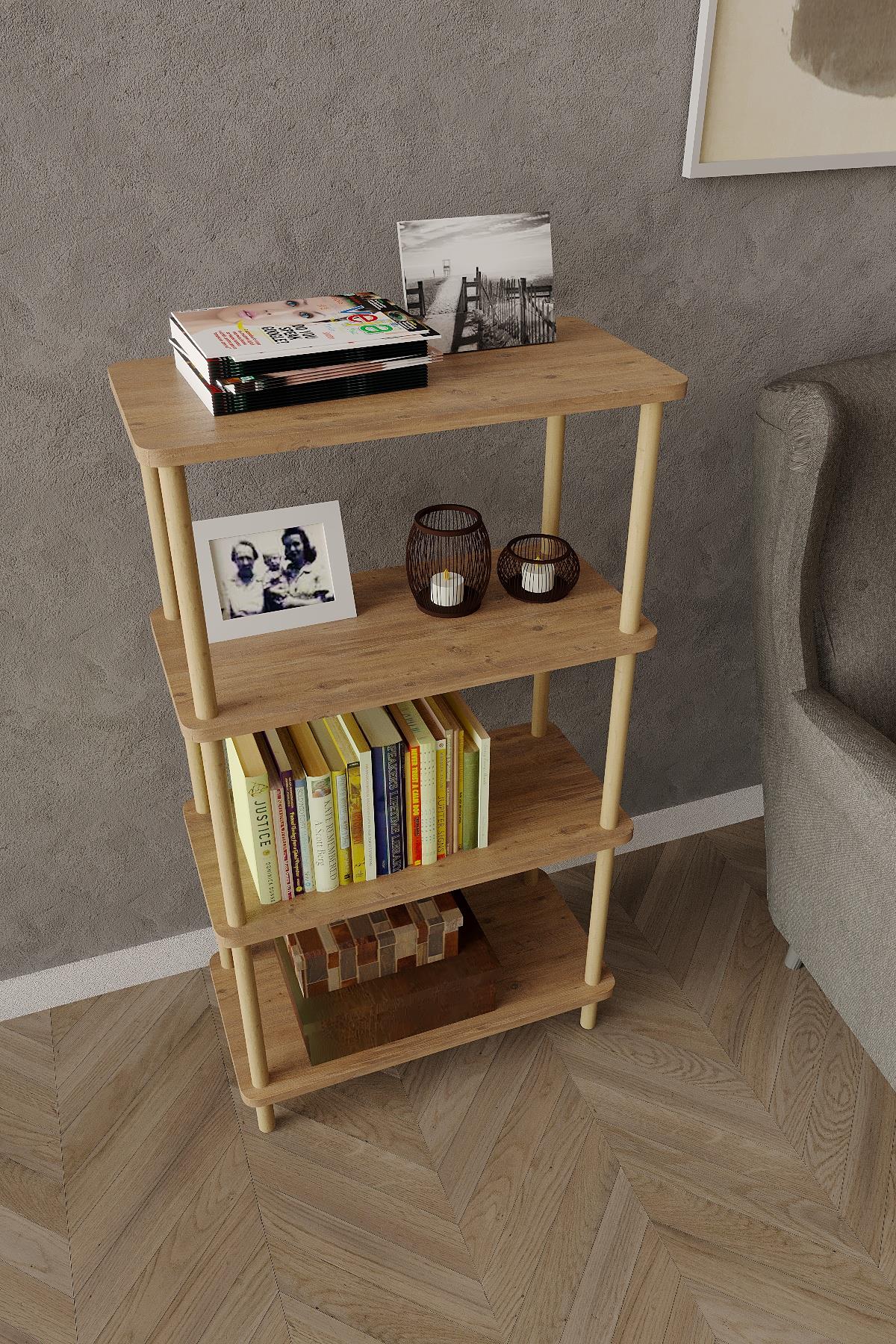 Çok Amaçlı Dolap4 Katlı Ahşap Açık Raf Kitaplık – 30x50x104 cm – Çok Amaçlı Dekoratif Raf Ünitesi
