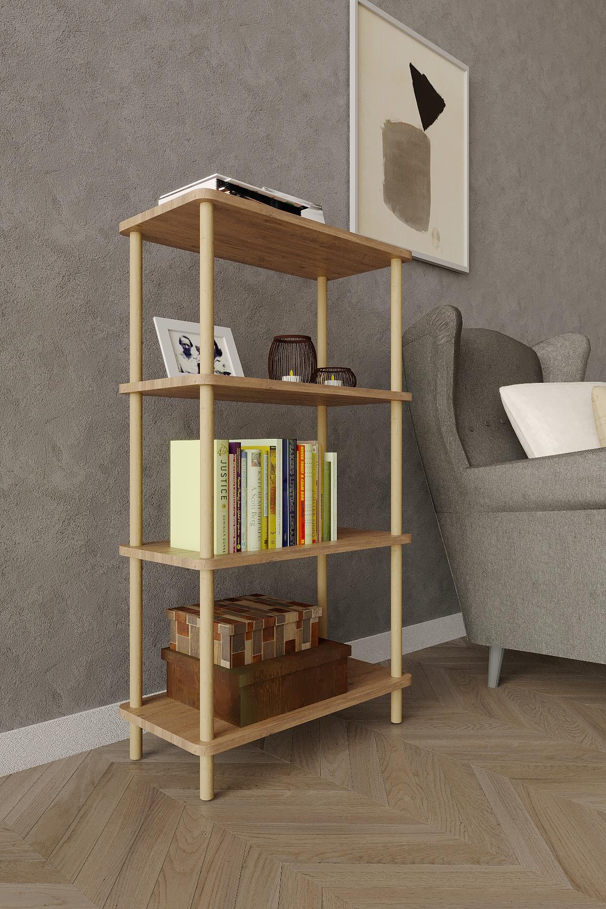 Çok Amaçlı Dolap4 Katlı Ahşap Açık Raf Kitaplık – 30x50x104 cm – Çok Amaçlı Dekoratif Raf Ünitesi
