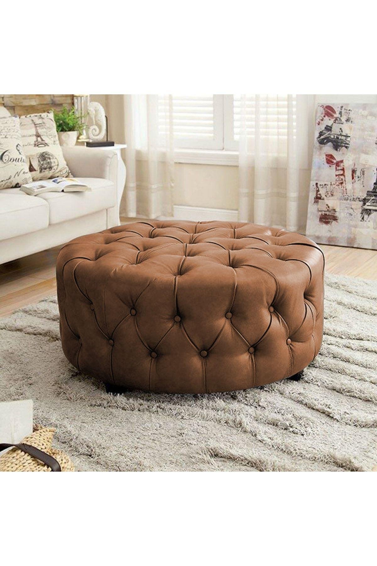 Puf & BenchKapitoneli Yuvarlak Suni Deri Puf 150 Cm /orta Sehpa

