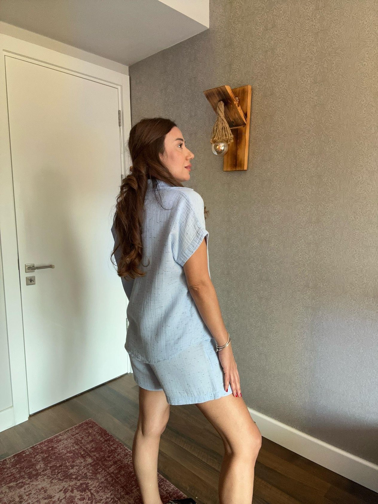Nakış Logolu Müslin Kumaş Gömlek Şort Takım