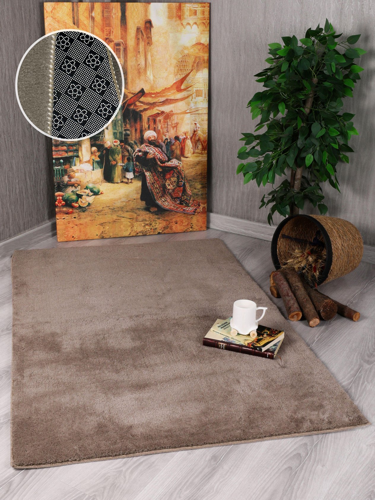 Modern Kaymaz Taban Parça Halı/Yolluk Vizon 80*120