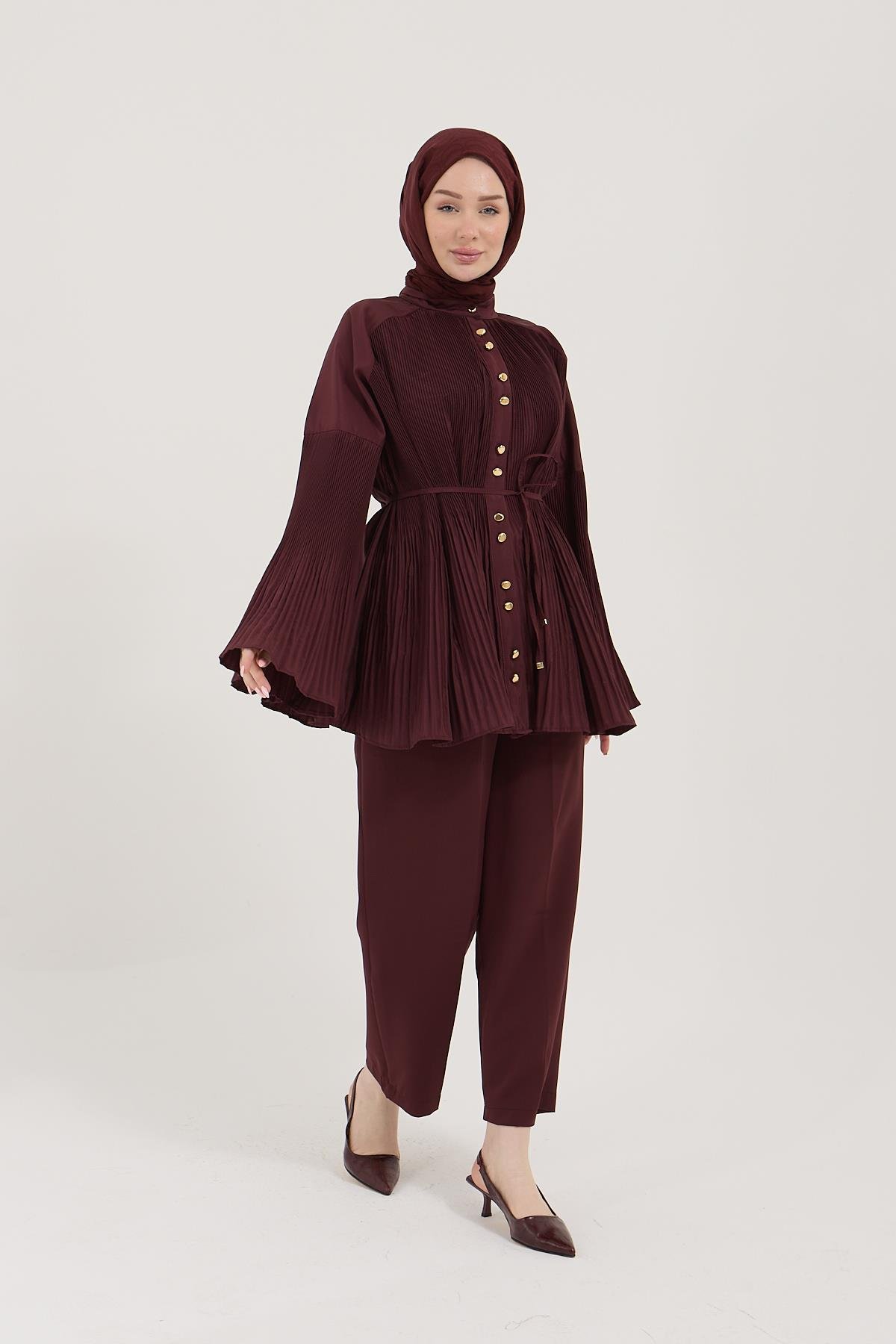BÜZGÜLÜ PANTOLONLU BORDO TAKIM