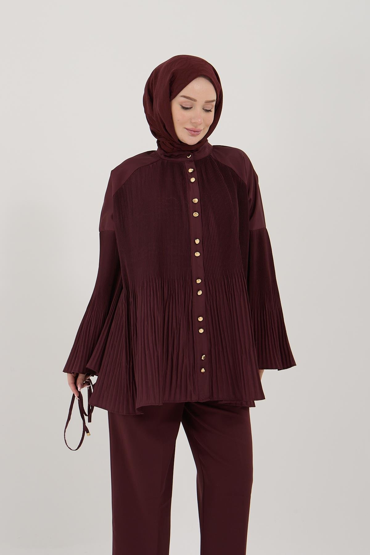 BÜZGÜLÜ PANTOLONLU BORDO TAKIM