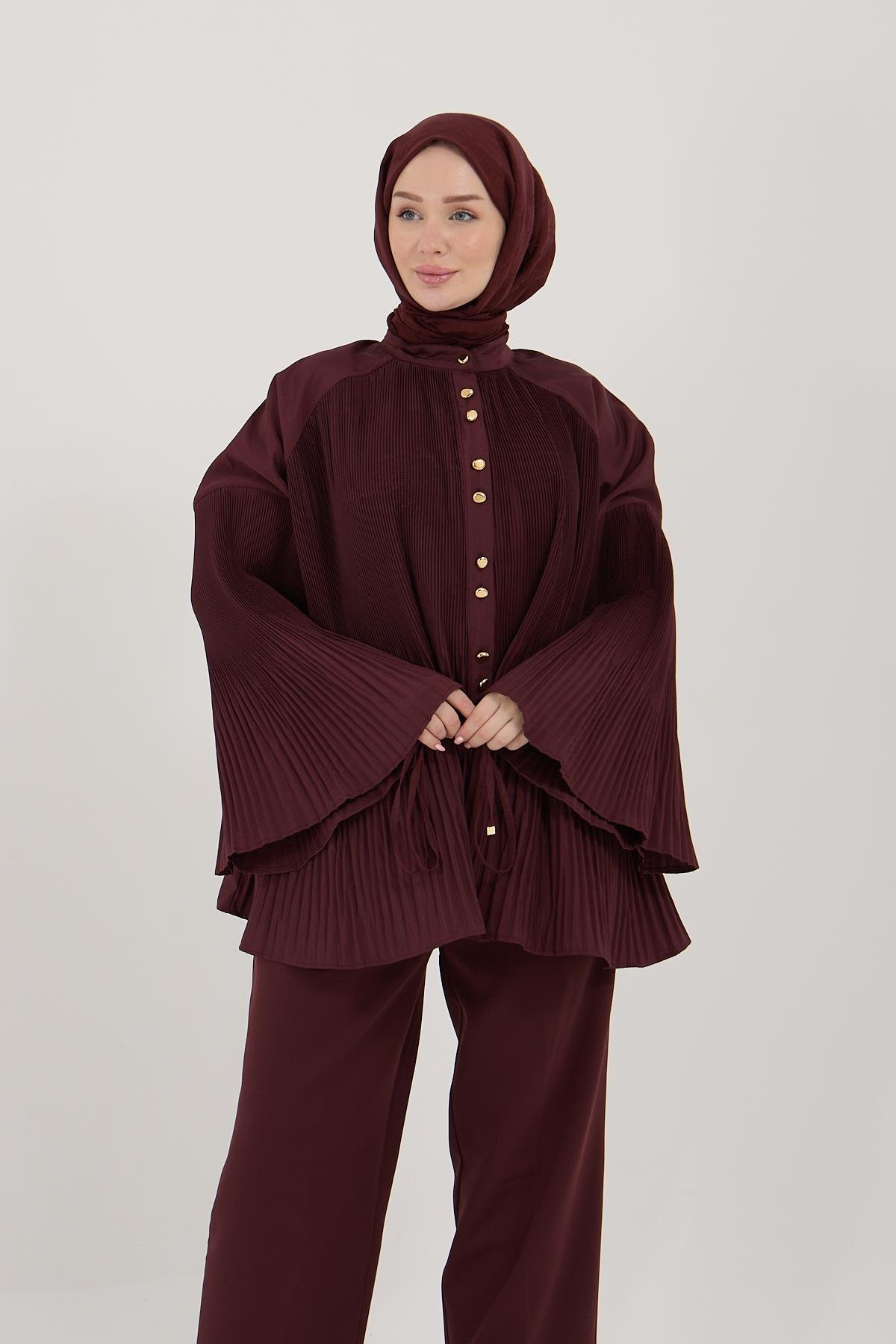 BÜZGÜLÜ PANTOLONLU BORDO TAKIM