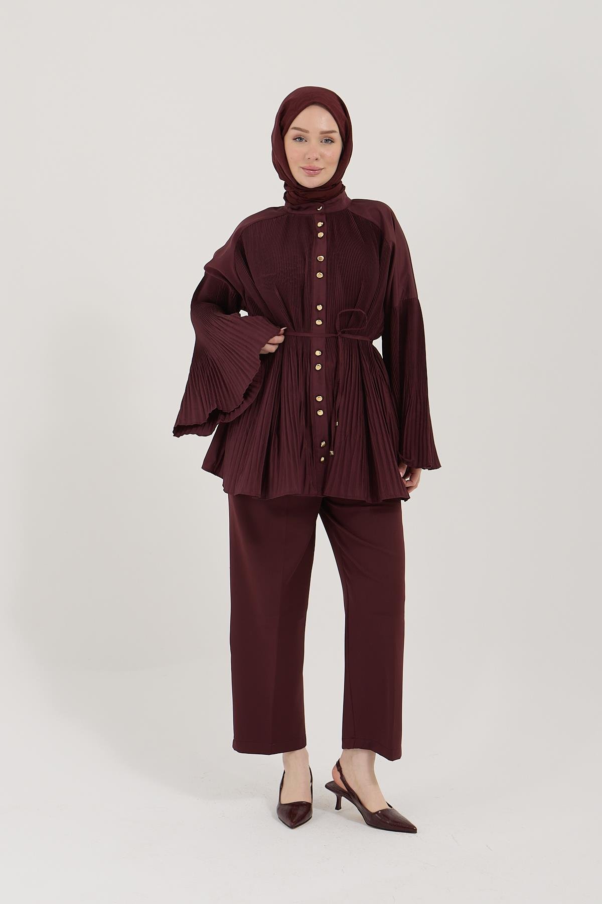 BÜZGÜLÜ PANTOLONLU BORDO TAKIM