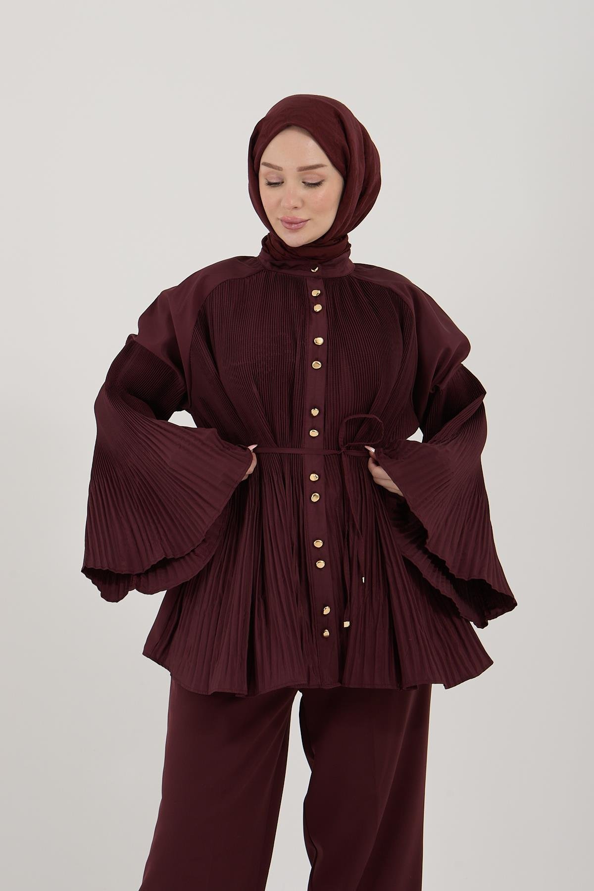 BÜZGÜLÜ PANTOLONLU BORDO TAKIM
