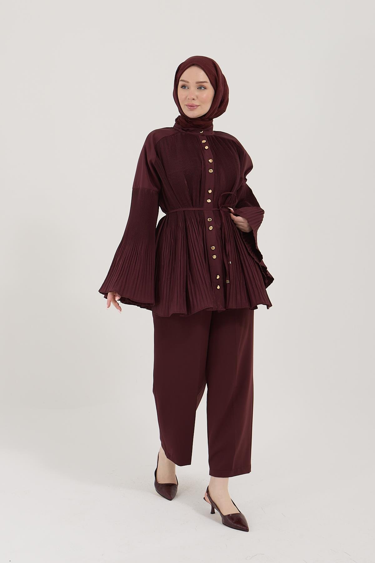 BÜZGÜLÜ PANTOLONLU BORDO TAKIM