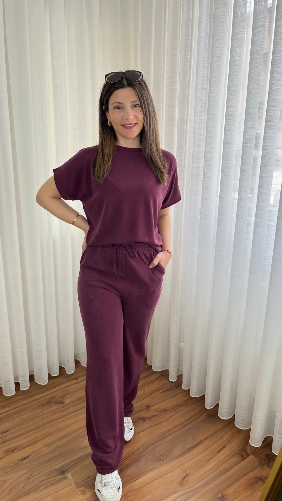 Bordo Kısa Kol Modal Takım