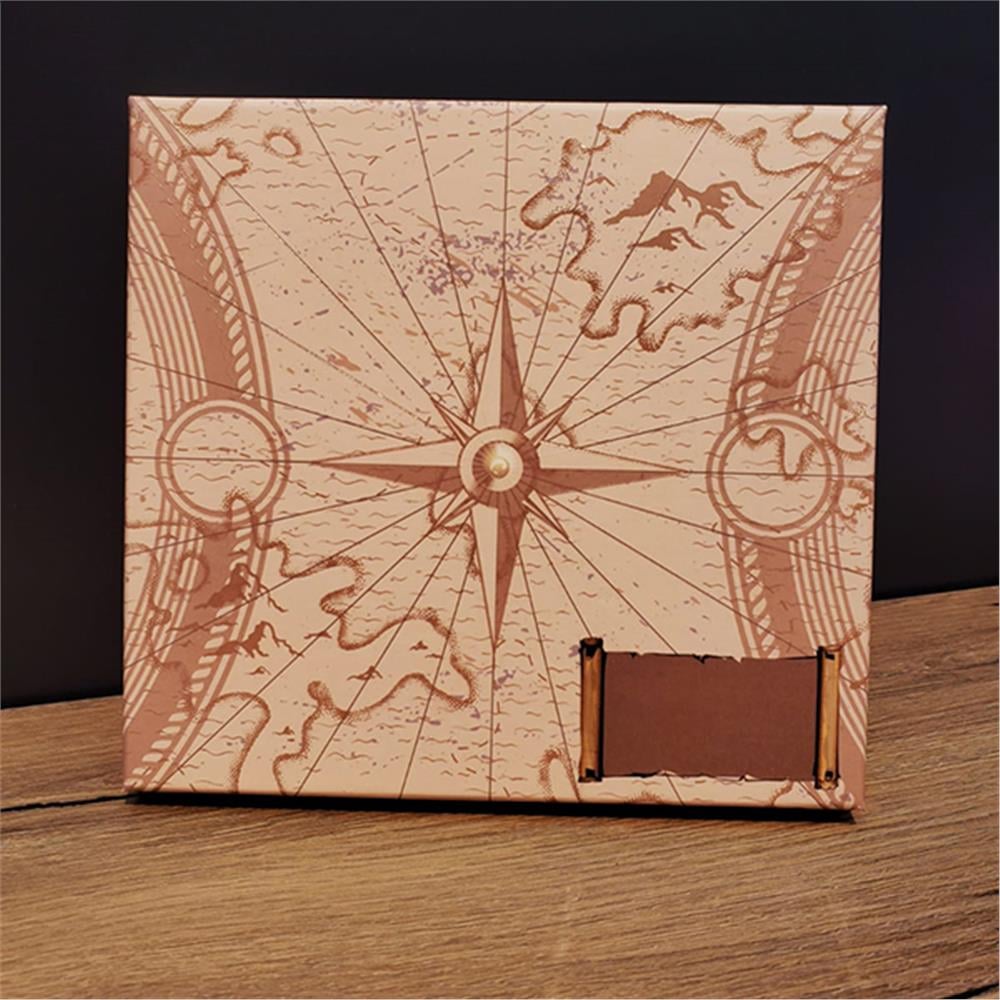 Kişiye Özel Retro Yaprak Defter Kalem Set Kahverengi Pusula Kutulu