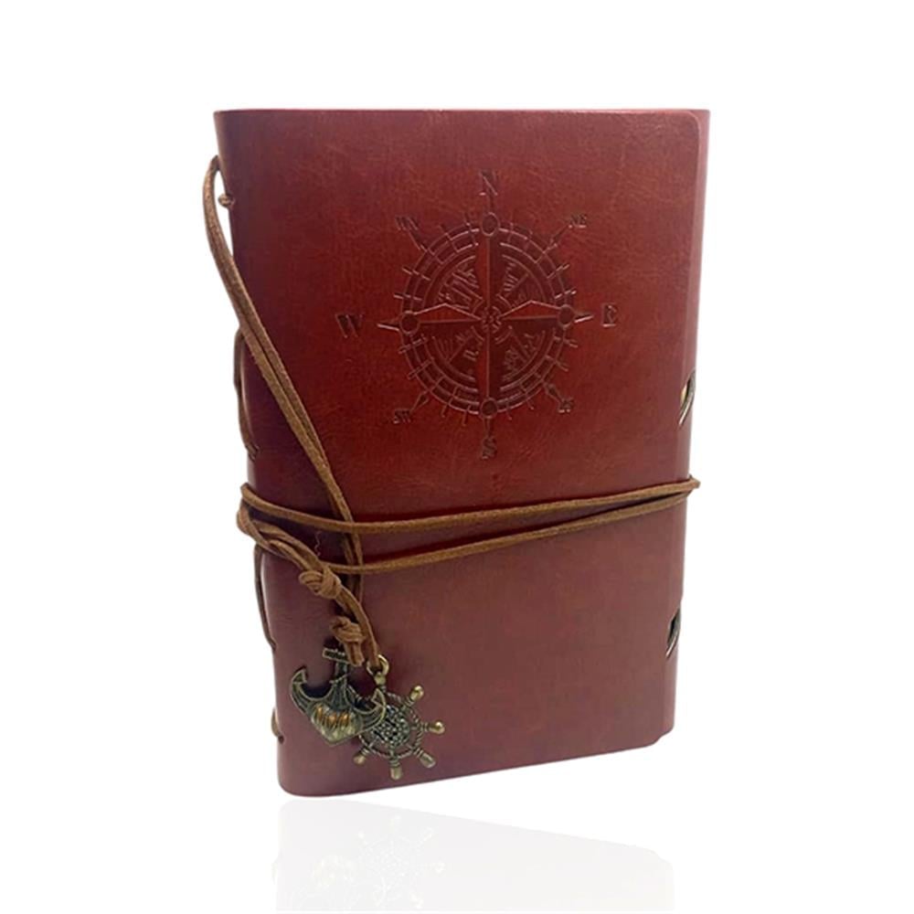 Retro Deri Defter Pusula Tasarımlı Büyük Boy Kahverengi