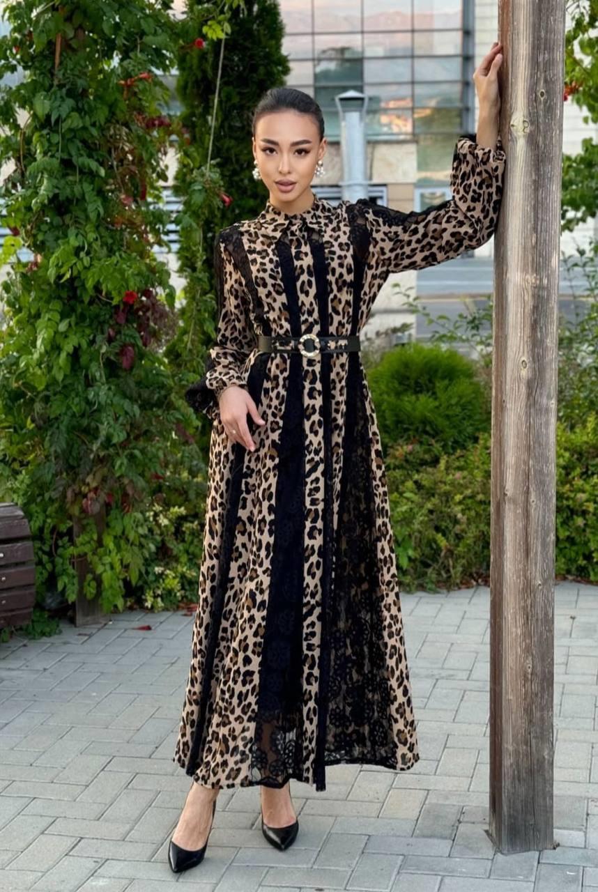 dantel & kumaş  detaylı leoparlı elbise Kemer dahildirdantel ve ithal kumaş  detaylı leoparlı elbiseELBİSEdantel & kumaş  detaylı leoparlı elbise Kemer dahildir