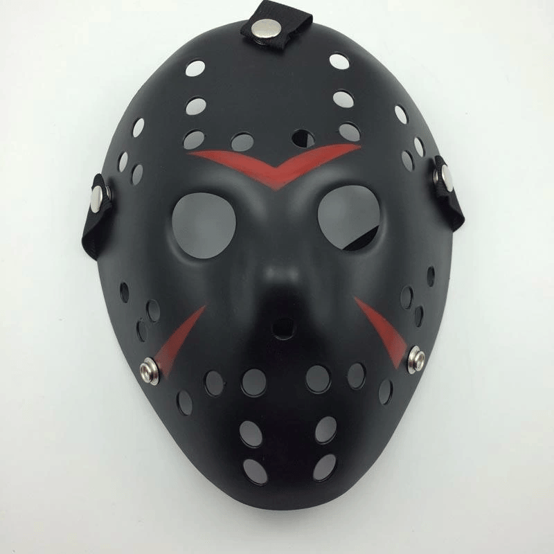 Siyah Renk Kırmızı Çizgili Tam Yüz Hokey Jason Maskesi Hannibal Maskesi