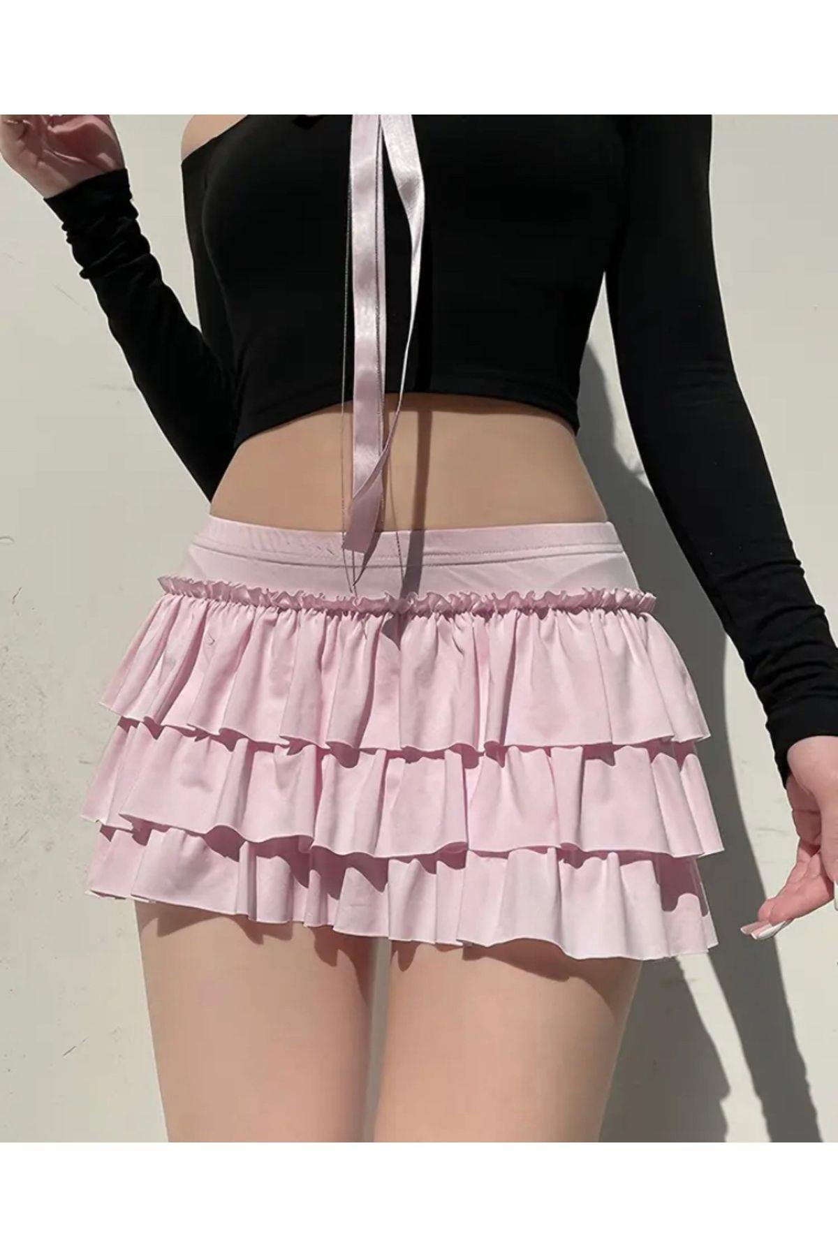 Y2k Coquette Pembe Mini Şort Etek