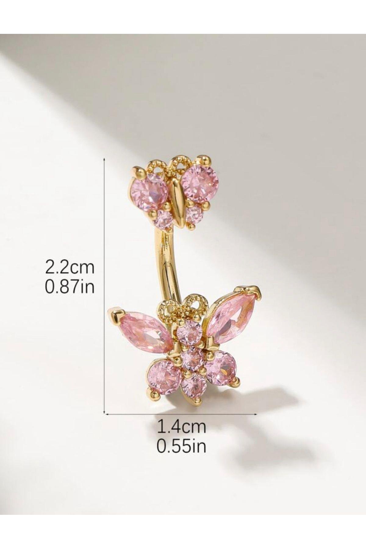 Y2k Coquette Pembe Taşlı Kelebek Piercing.