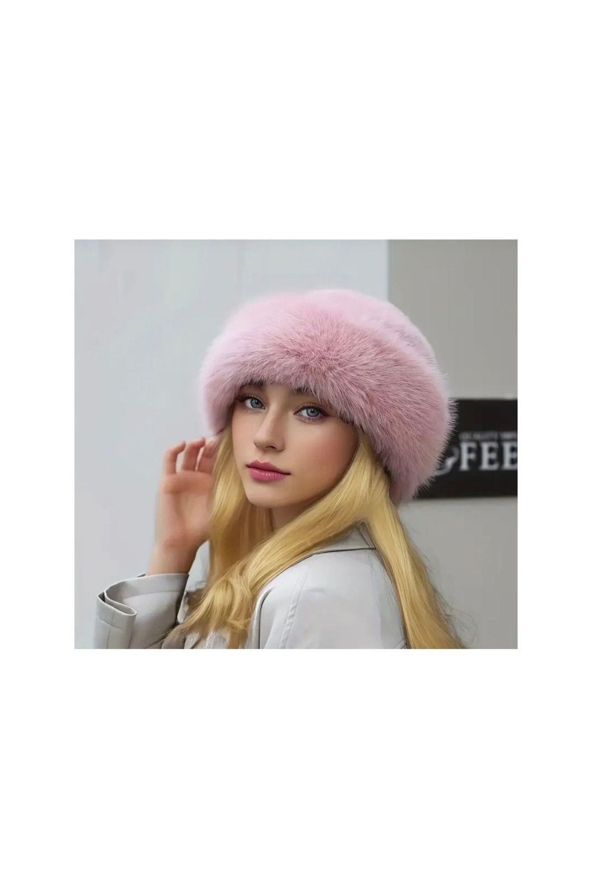 Y2k Coquette Pinterest Pembe Kürklü Kalpak Peluş Şapka.