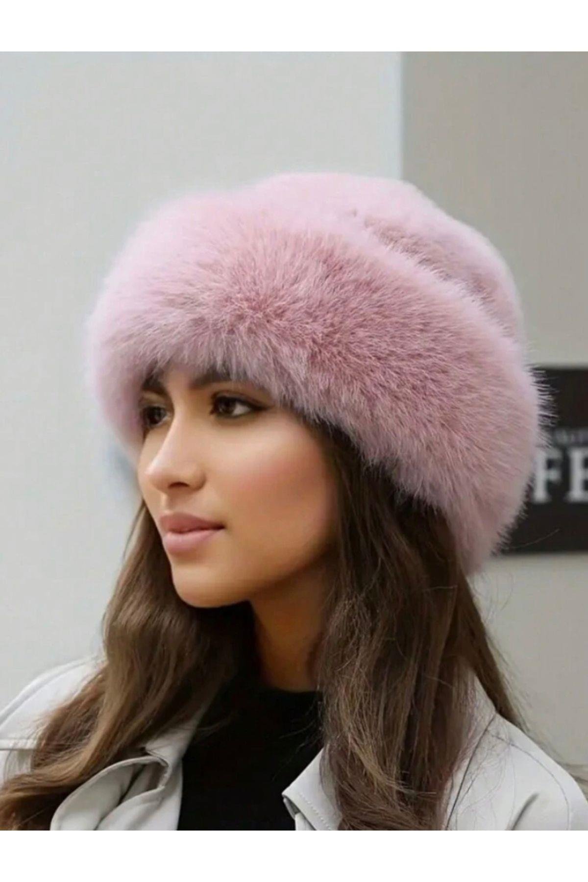 Y2k Coquette Pinterest Pembe Kürklü Kalpak Peluş Şapka.