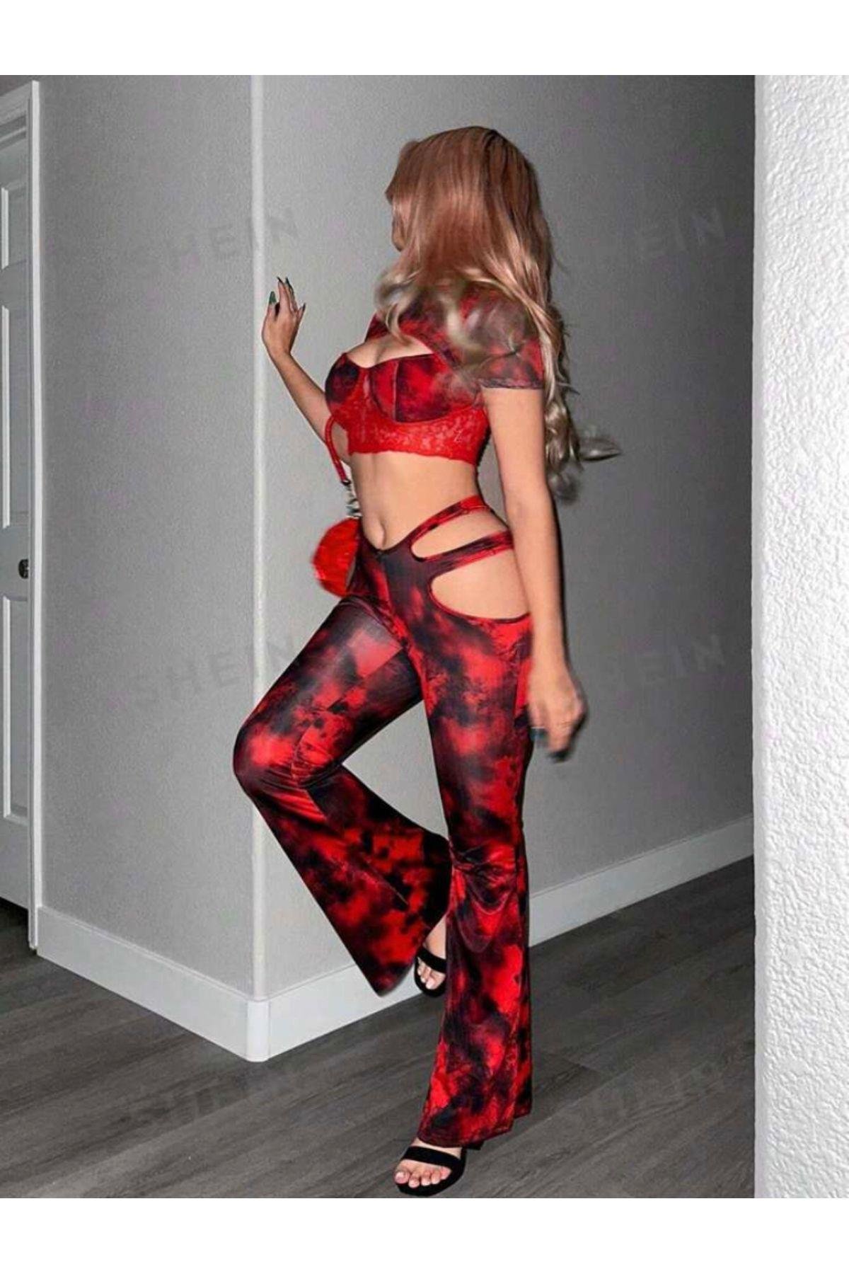 Y2k Grunge Kırmızı Batik İspanyol Pantolon