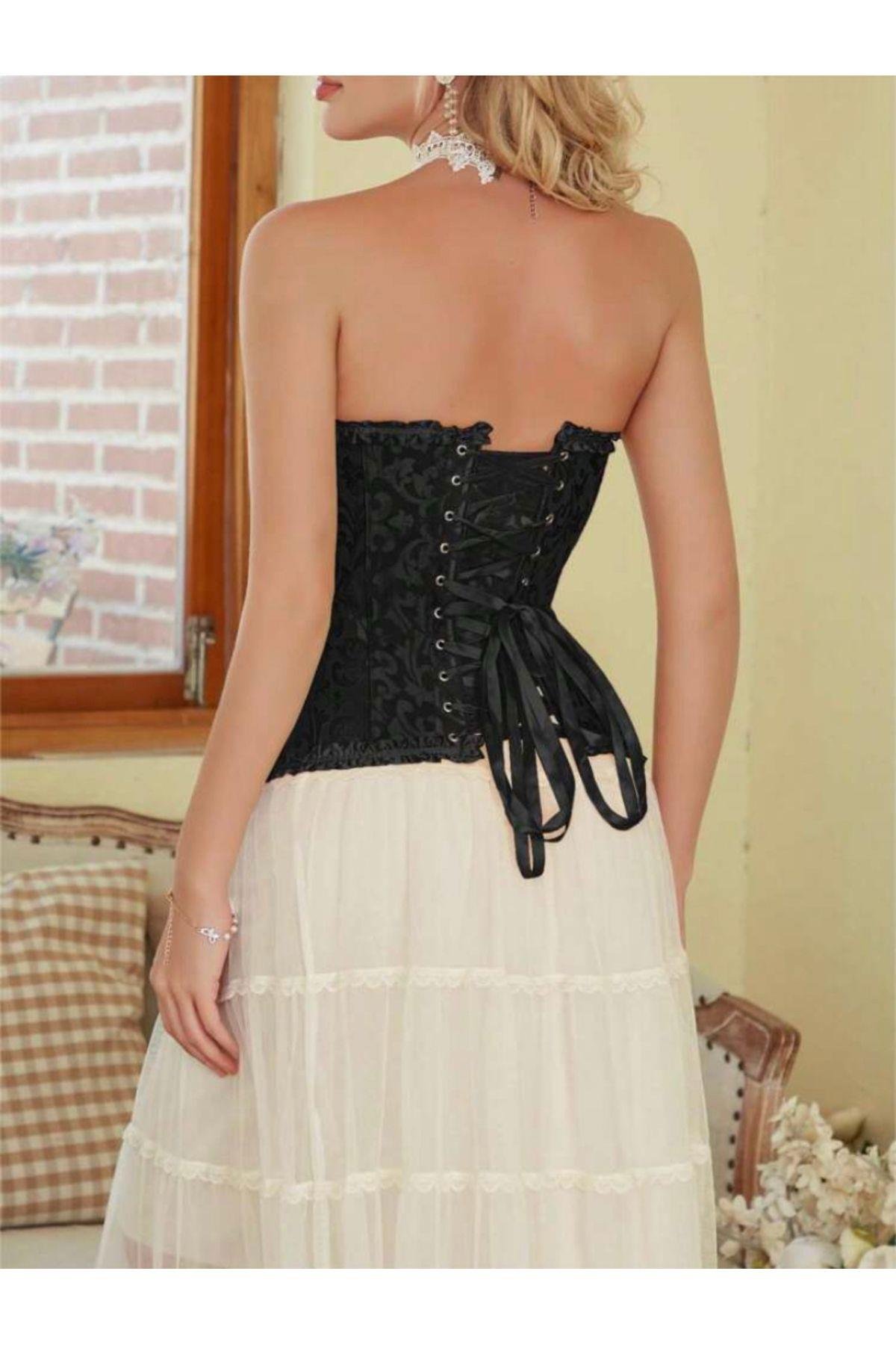 Y2k Siyah Vintage Gotik Korse Büstiyer