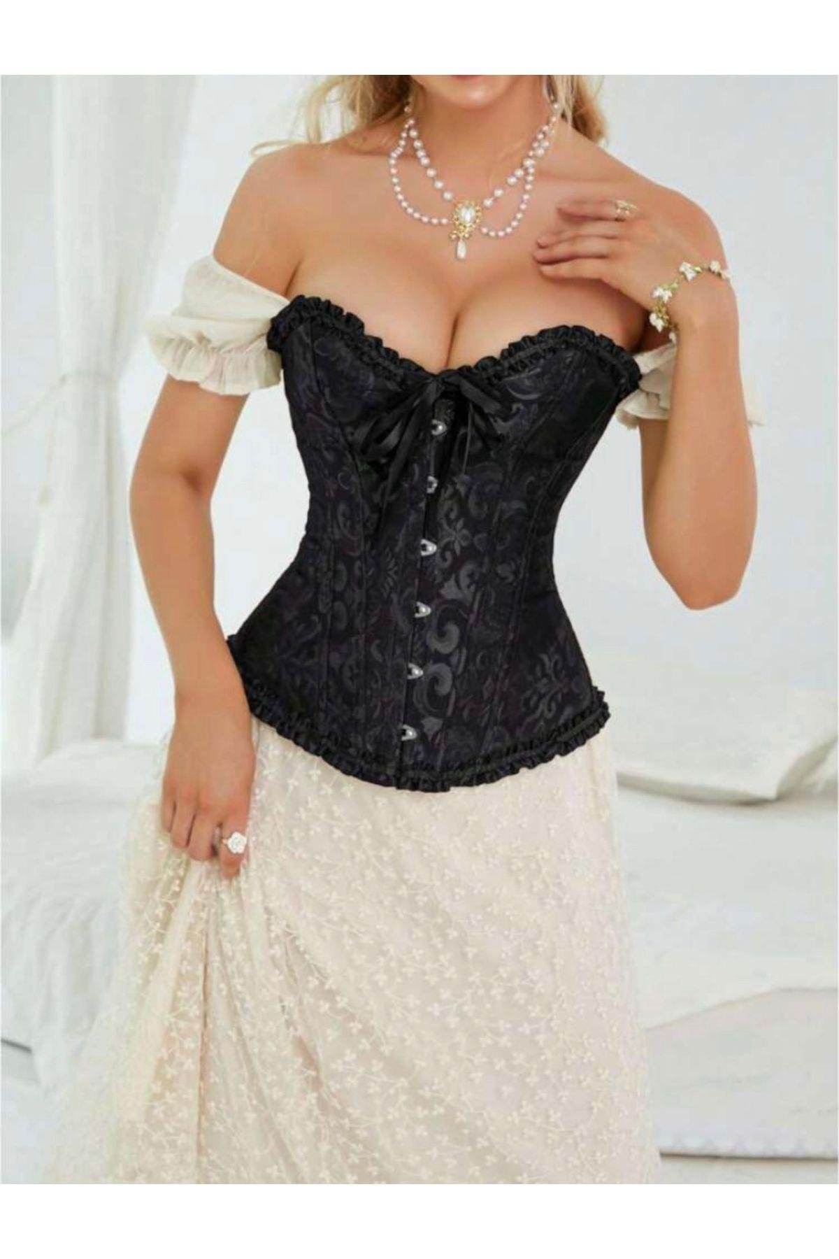 Y2k Siyah Vintage Gotik Korse Büstiyer