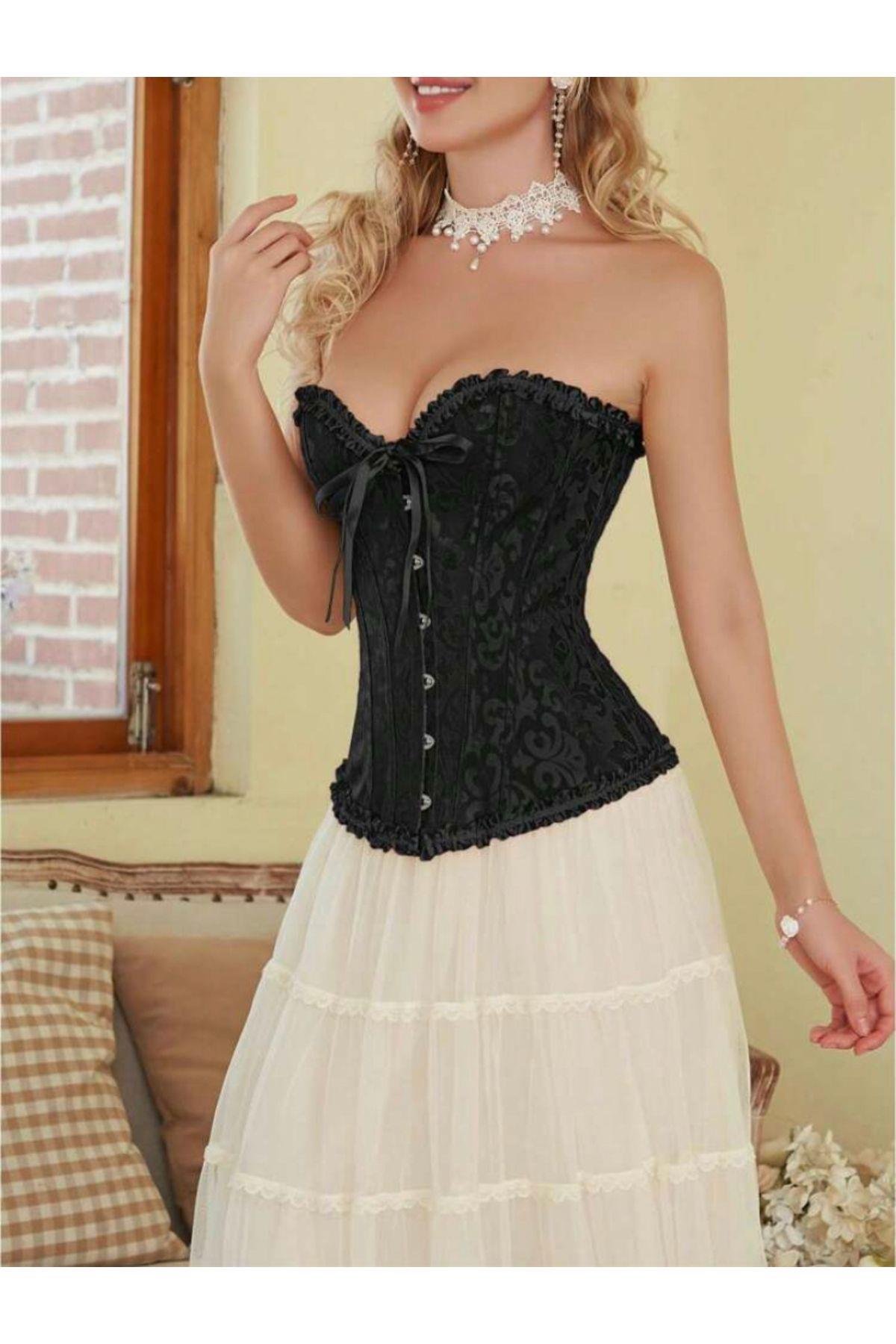Y2k Siyah Vintage Gotik Korse Büstiyer