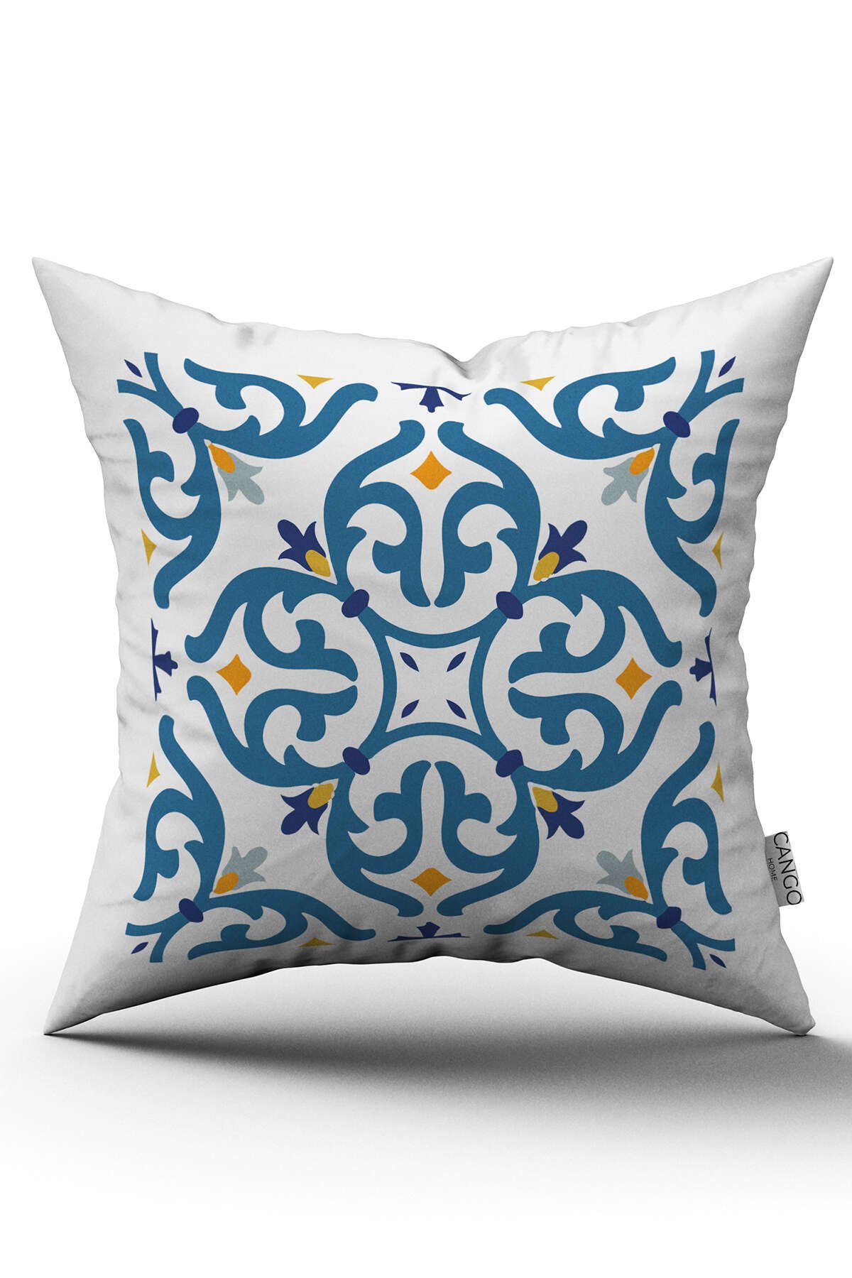 Beyaz Mavi Modern Etnik Karo Desenli Dijital Baskılı Kırlent Kılıfı CGH563