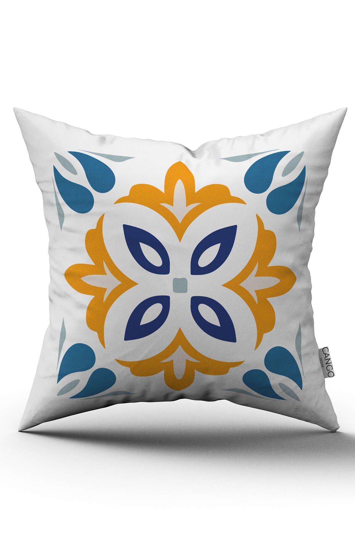 Beyaz Mavi Modern Etnik Karo Desenli Dijital Baskılı Kırlent Kılıfı CGH564