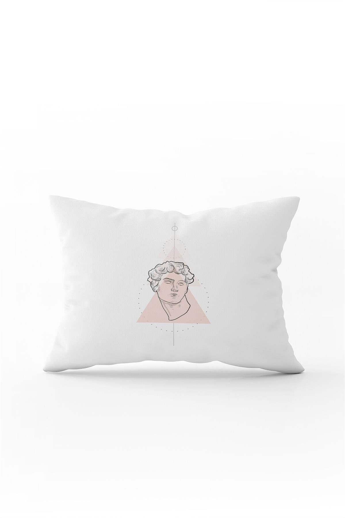 Beyaz Pembe Modern Heykel Figürlü Dijital Baskılı Kırlent Kılıfı CGH541-3550 Çift Tarafı Baskılı