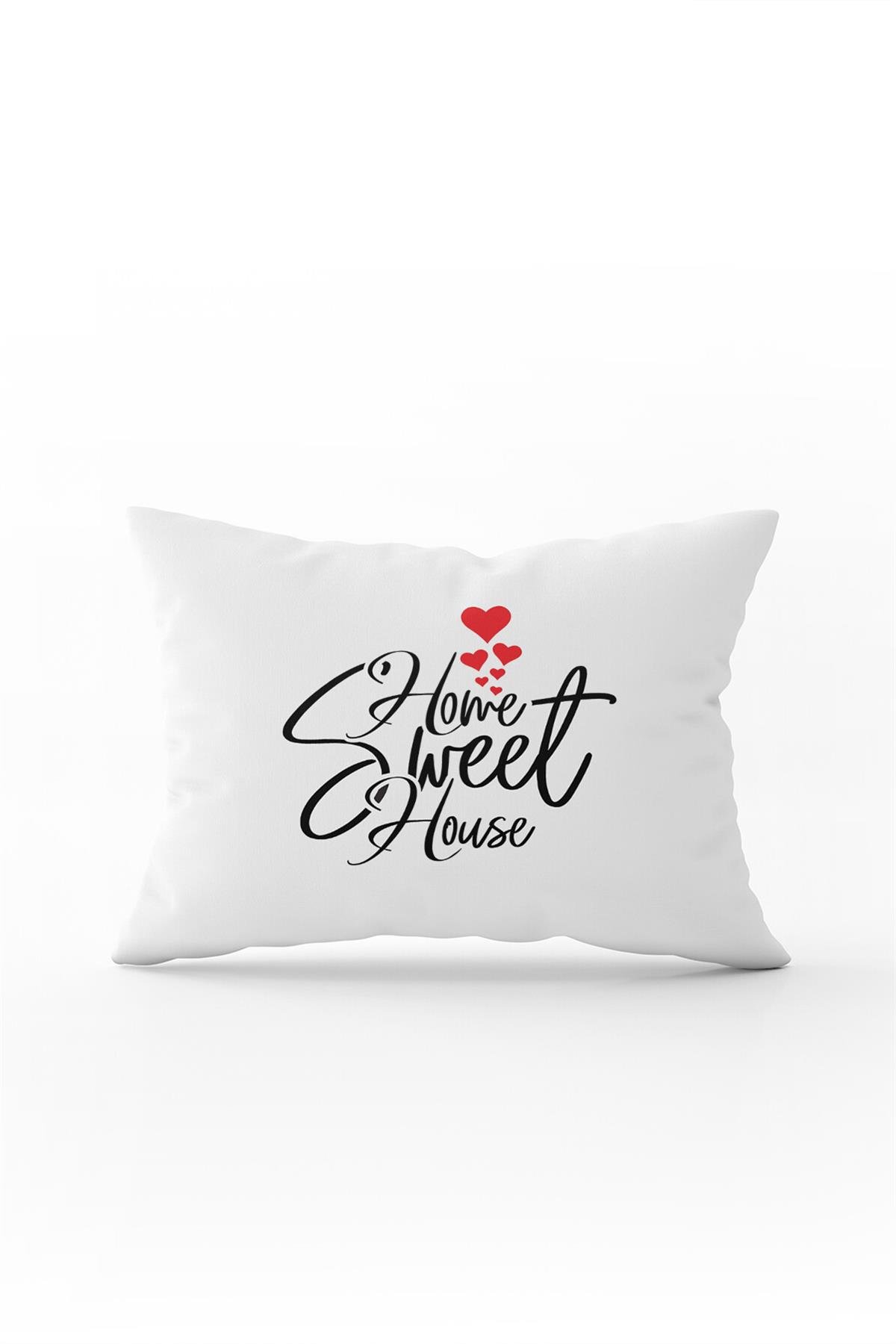 Beyaz Siyah Home Sweet Home Yazılı Dijital Baskı Kırlent Yastık Kılıfı - CGH405-3550 Çift Tarafı Baskılı
