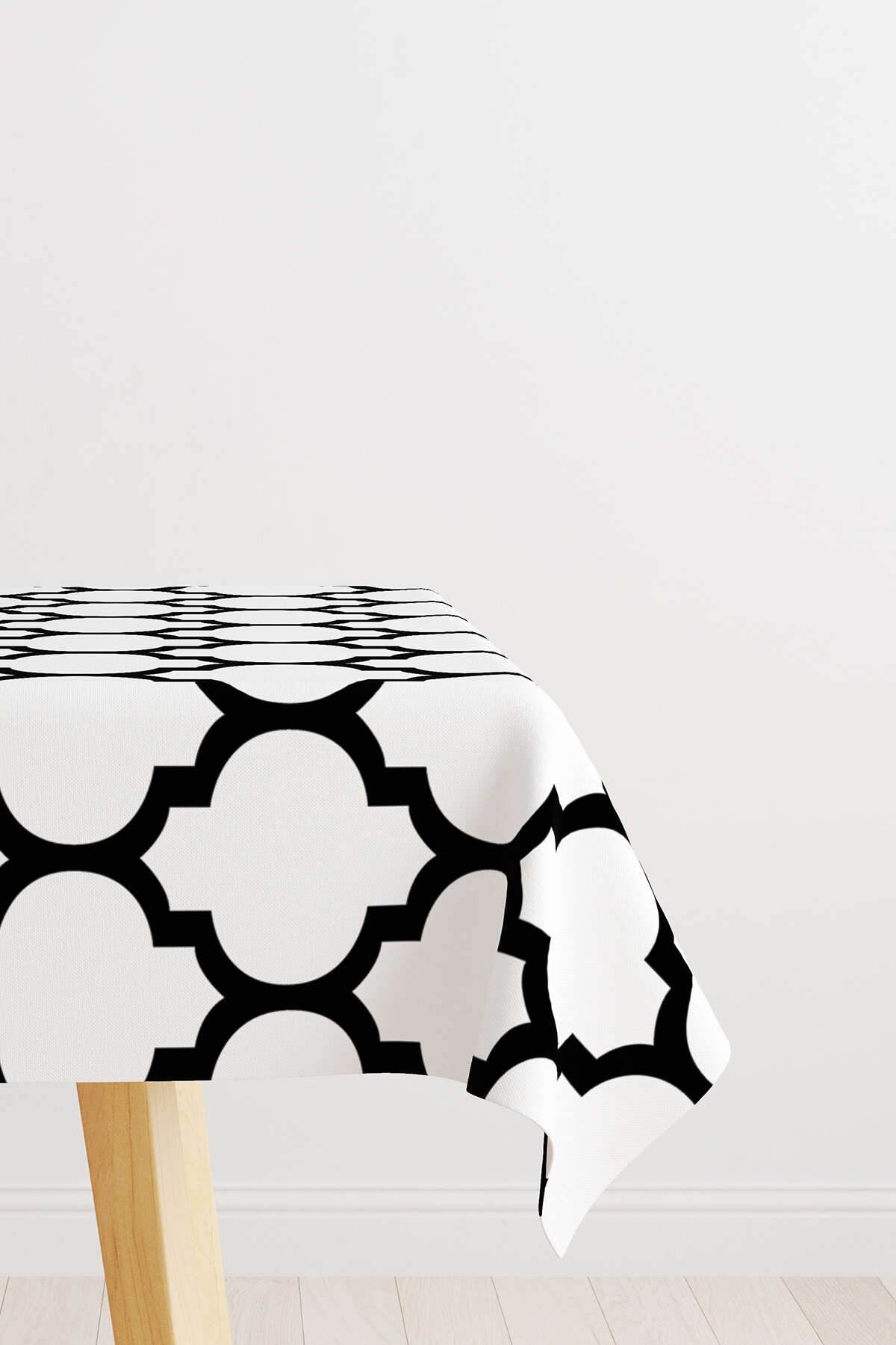 Beyaz Siyah Modern Geometrik Desenli Dijital Baskılı Masaörtüsü OTYK551-MS