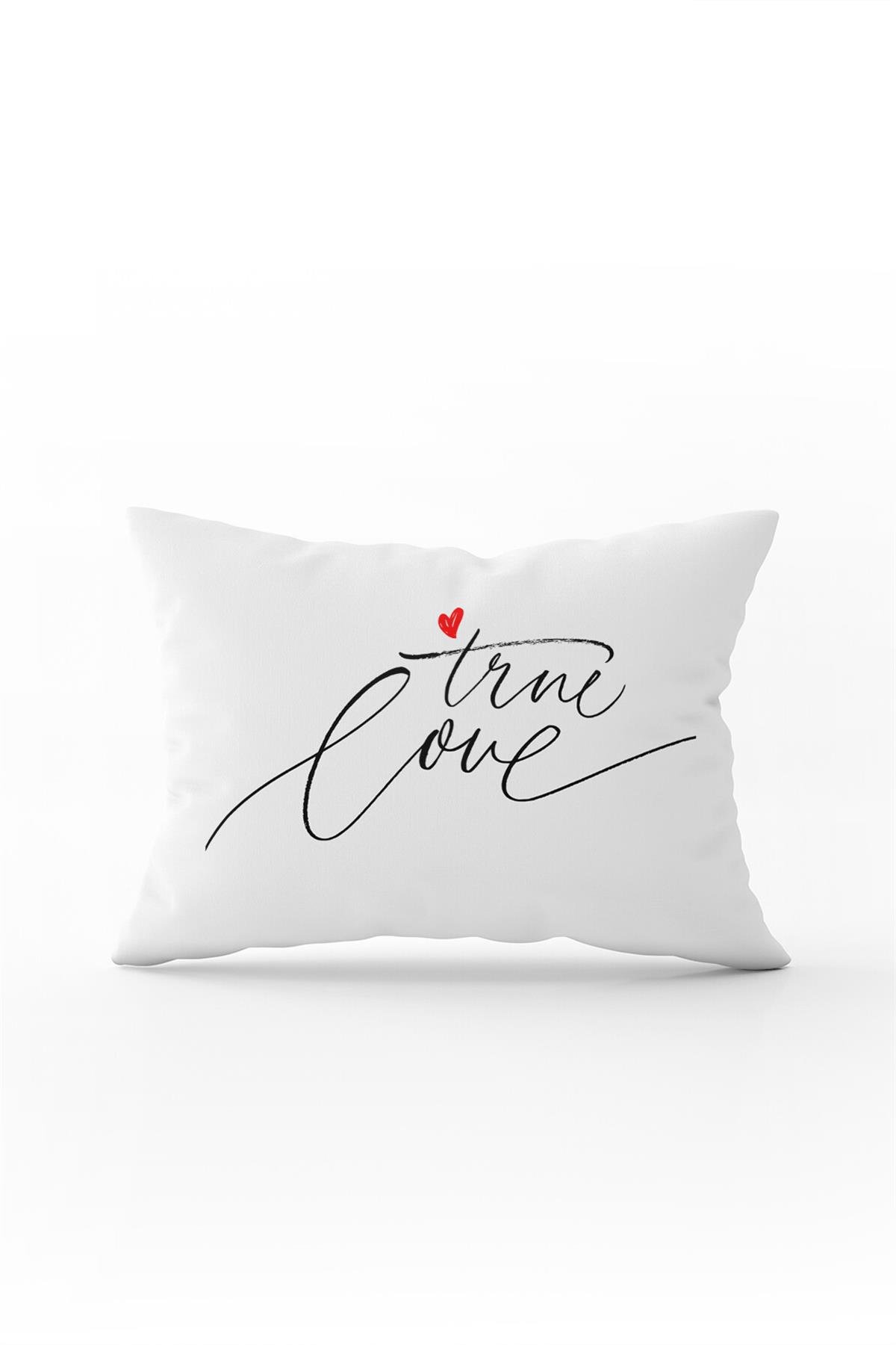 Beyaz Siyah ModernTrue Love Dijital Baskılı Kırlent Kılıfı - CGH334-3550 Çift Tarafı Baskılı