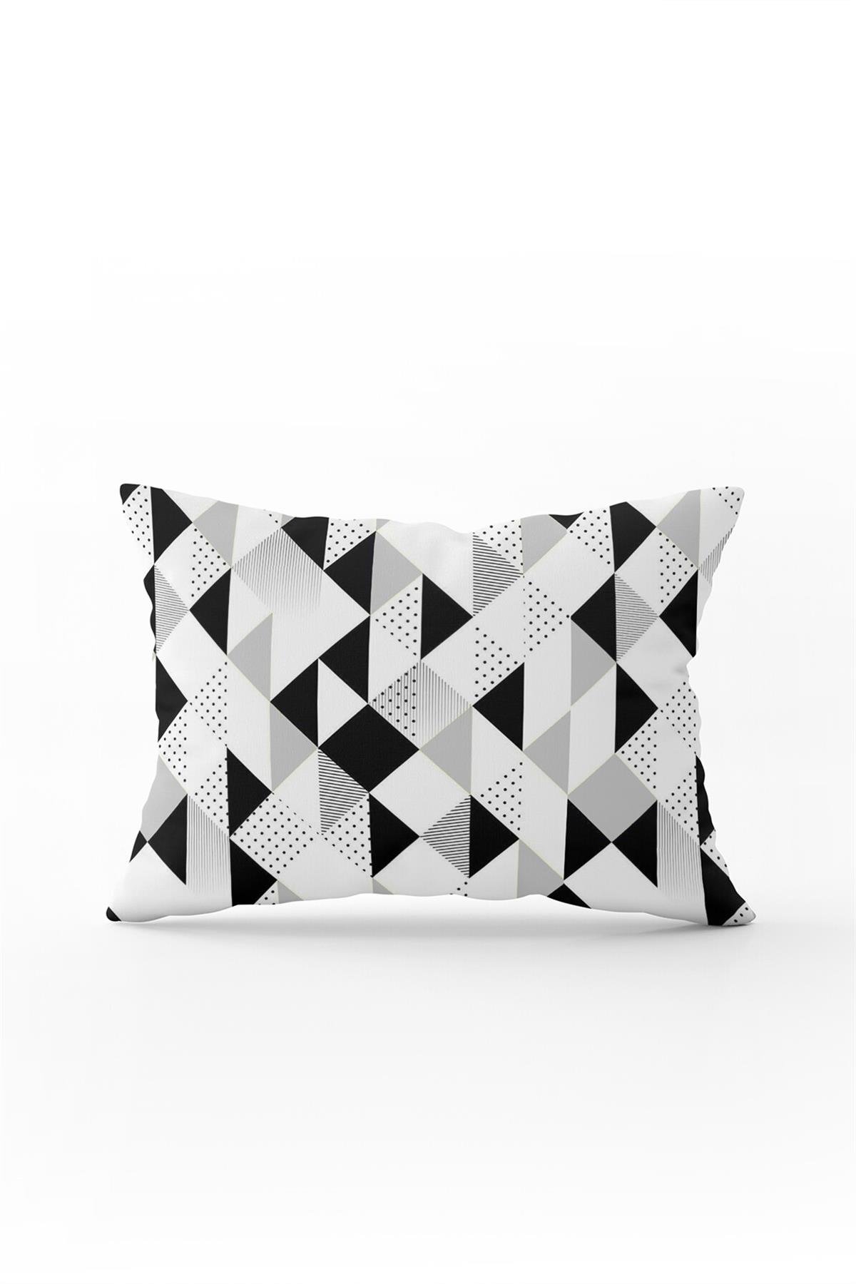Çift Taraflı 35x50 Beyaz Siyah Modern Geometrik Kırlent Yastık Kılıfı - CGH245-3550