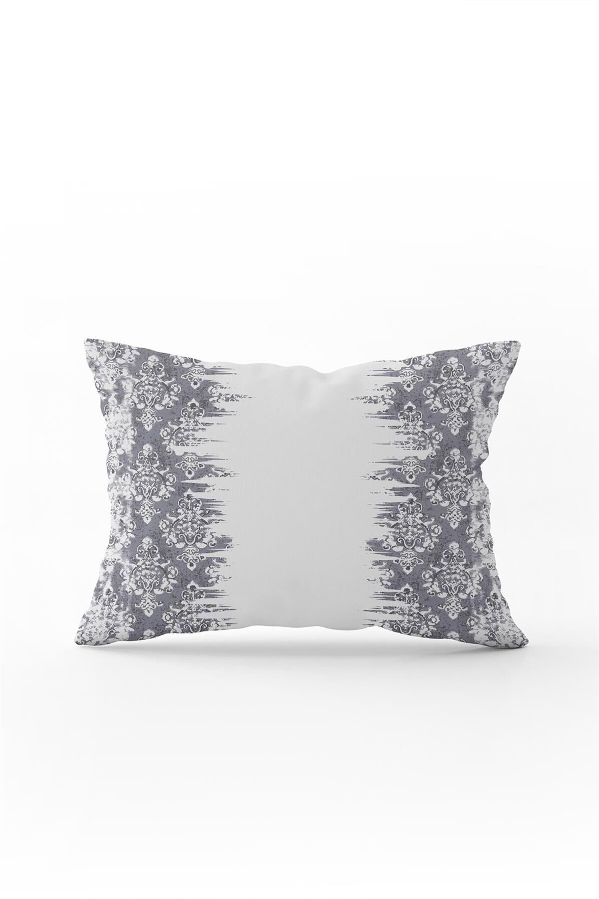 Çift Taraflı 35x50 Gri Beyaz Etnik Damask Desenli Kırlent Yastık Kılıfı - CGH113-3550