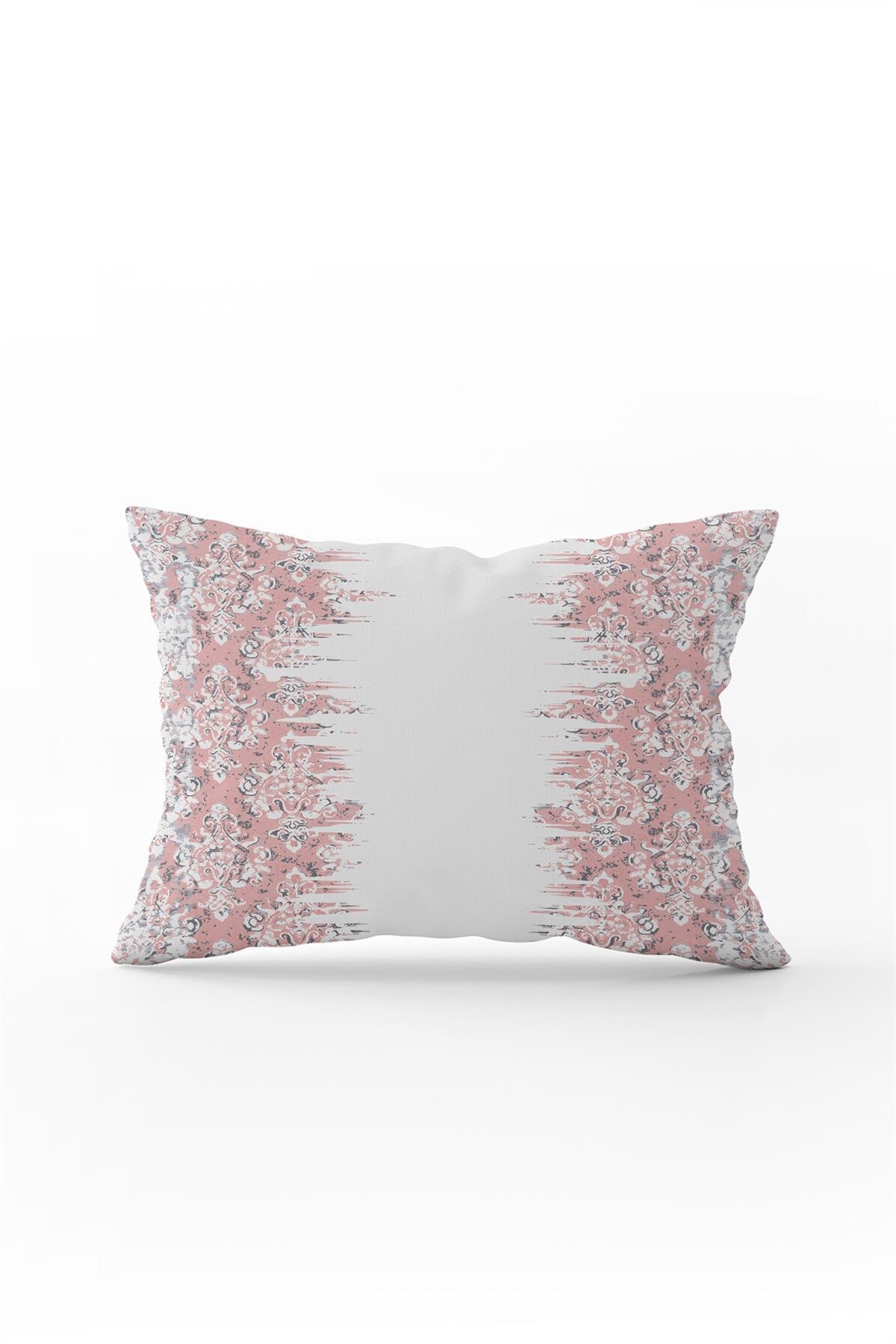 Çift Taraflı 35x50 Pembe Beyaz Damask Etnik Desenli Kırlent Yastık Kılıfı - CGH121-3550