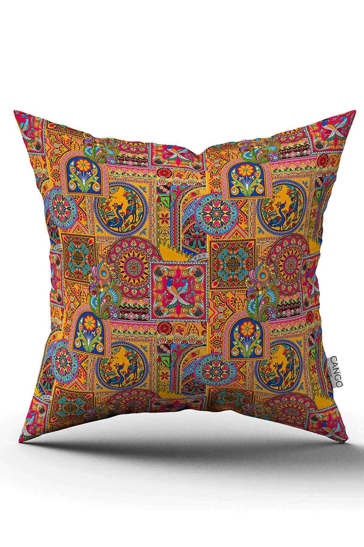 Çift Taraflı Sarı Etnik Motif Abstract Desenli Dijital Baskılı Kırlent Yastık Kılıf CGH1349-CT