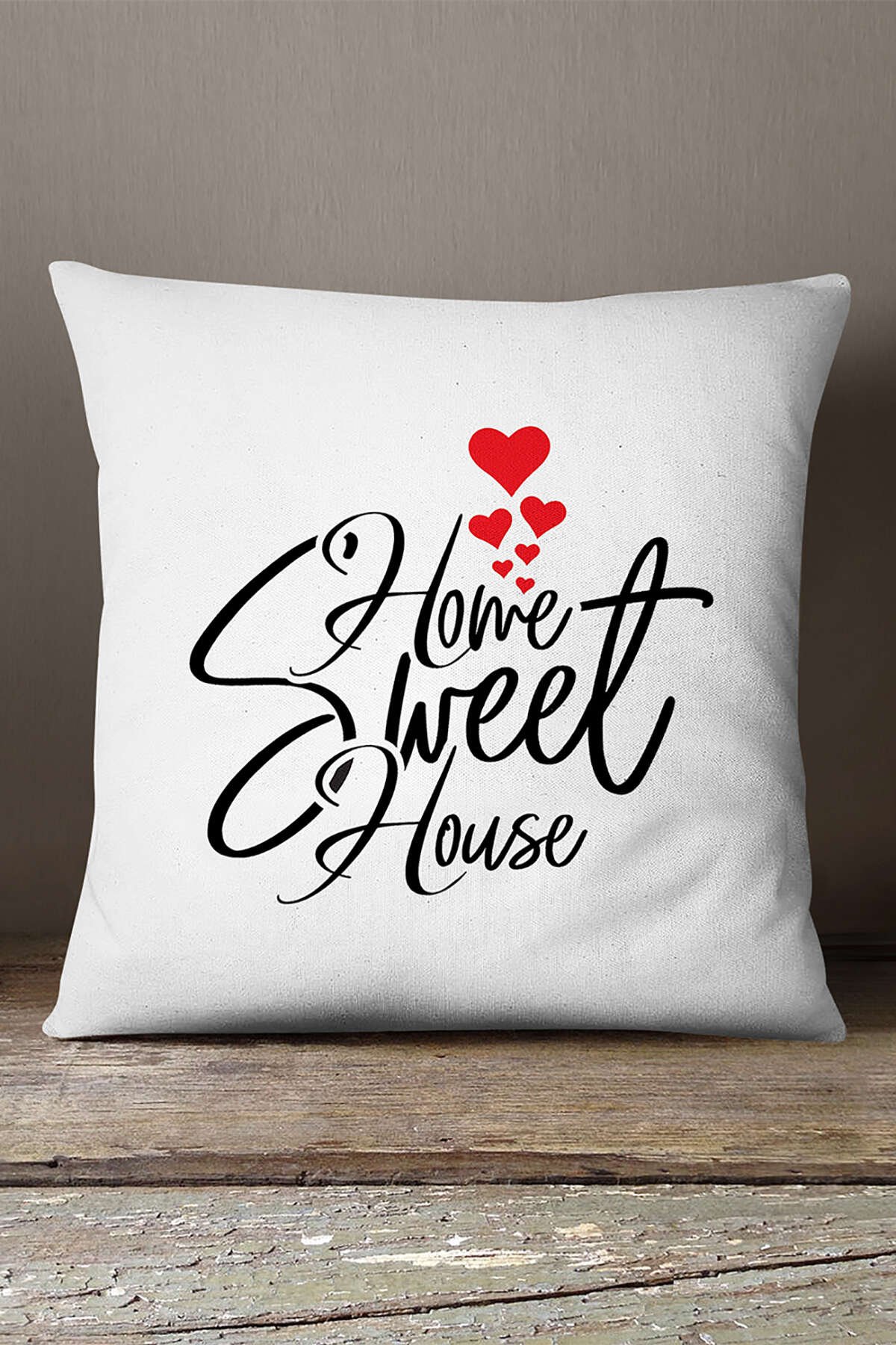 Kadife Babyface Beyaz Siyah Home Sweet Home Yazılı Dijital Baskı Kırlent Yastık Kılıfı - CGH405