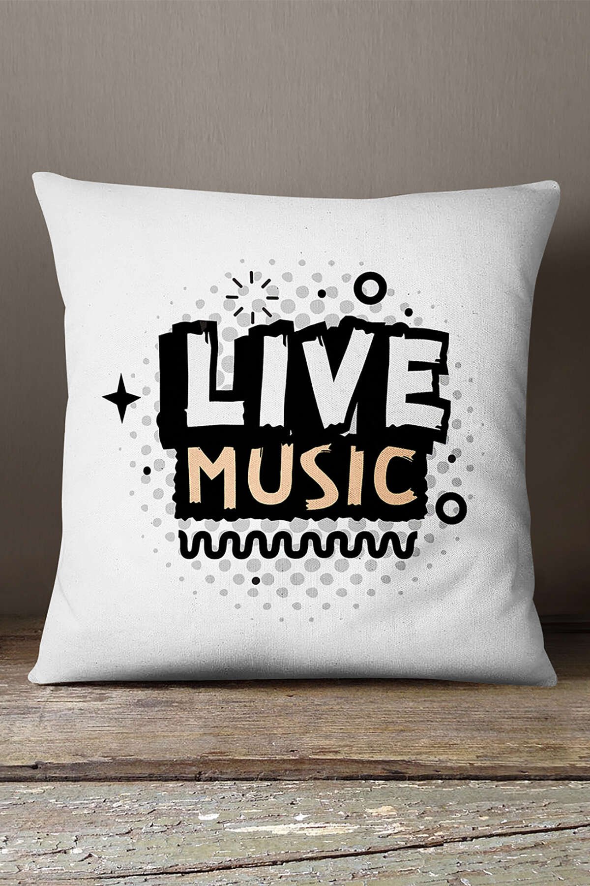 Kadife Babyface Beyaz Siyah Live Music Yazılı Dijital Baskı Kırlent Yastık Kılıfı - CGH422