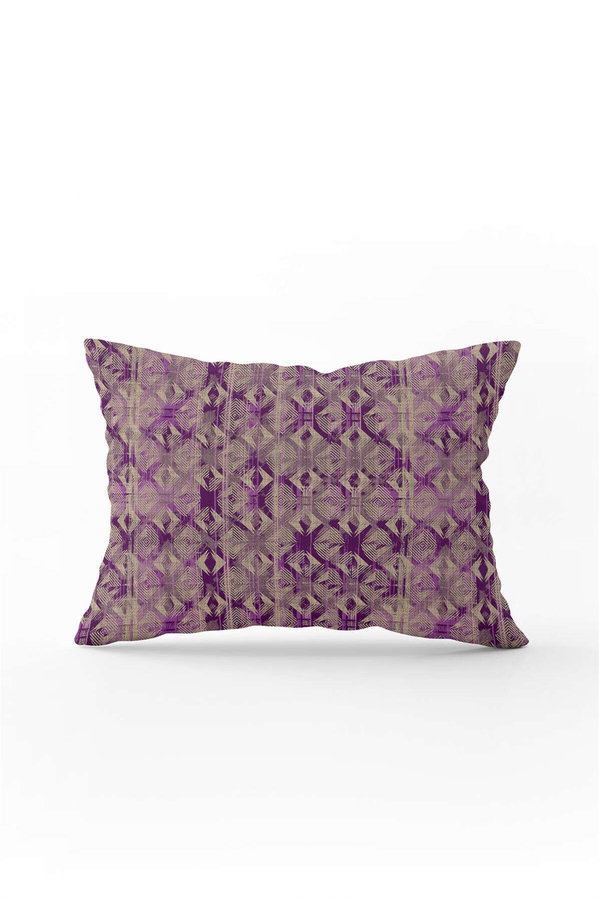 Mor Kahverengi Modern Geometrik Desenli Dijital Baskı Kırlent Yastık Kılıfı - CGH495-3550 Çift Tarafı Baskılı