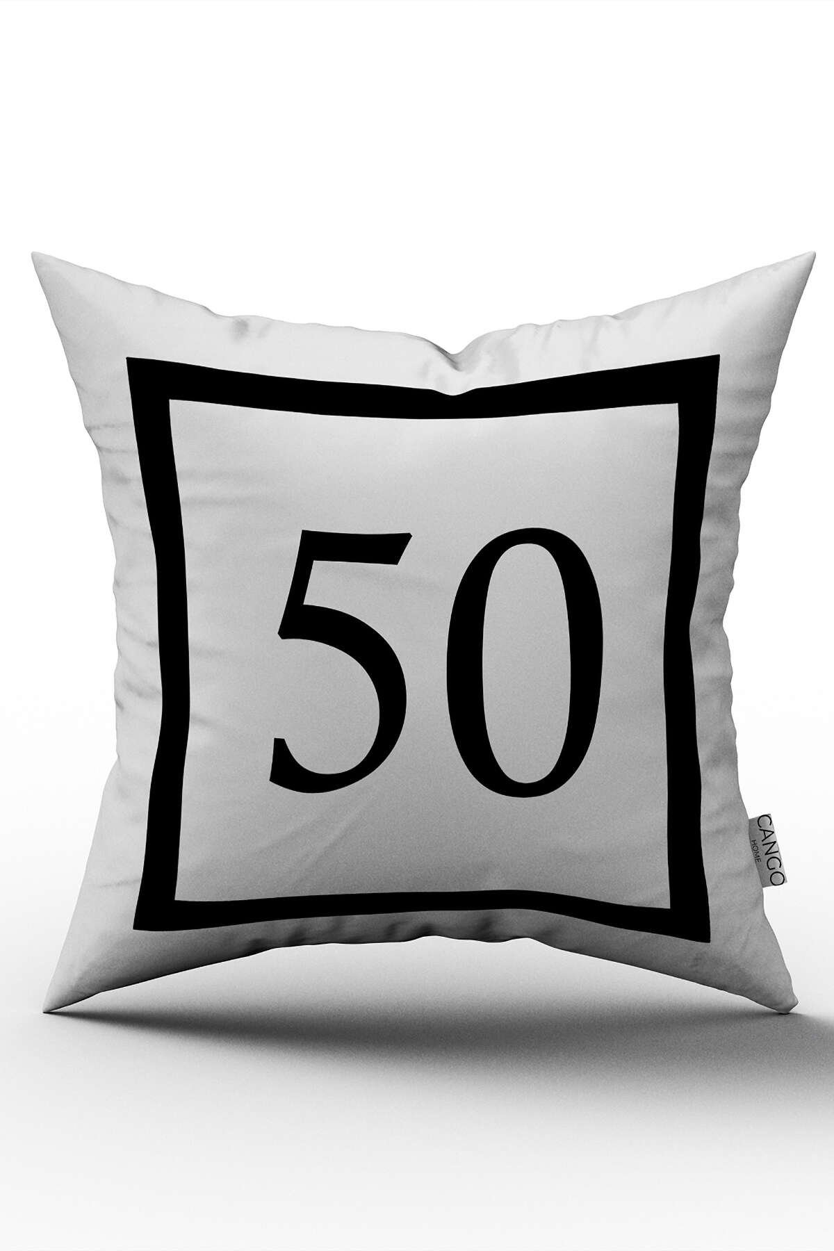 Siyah Beyaz Rakamlı Dijital Baskı Kırlent Kılıfı 50