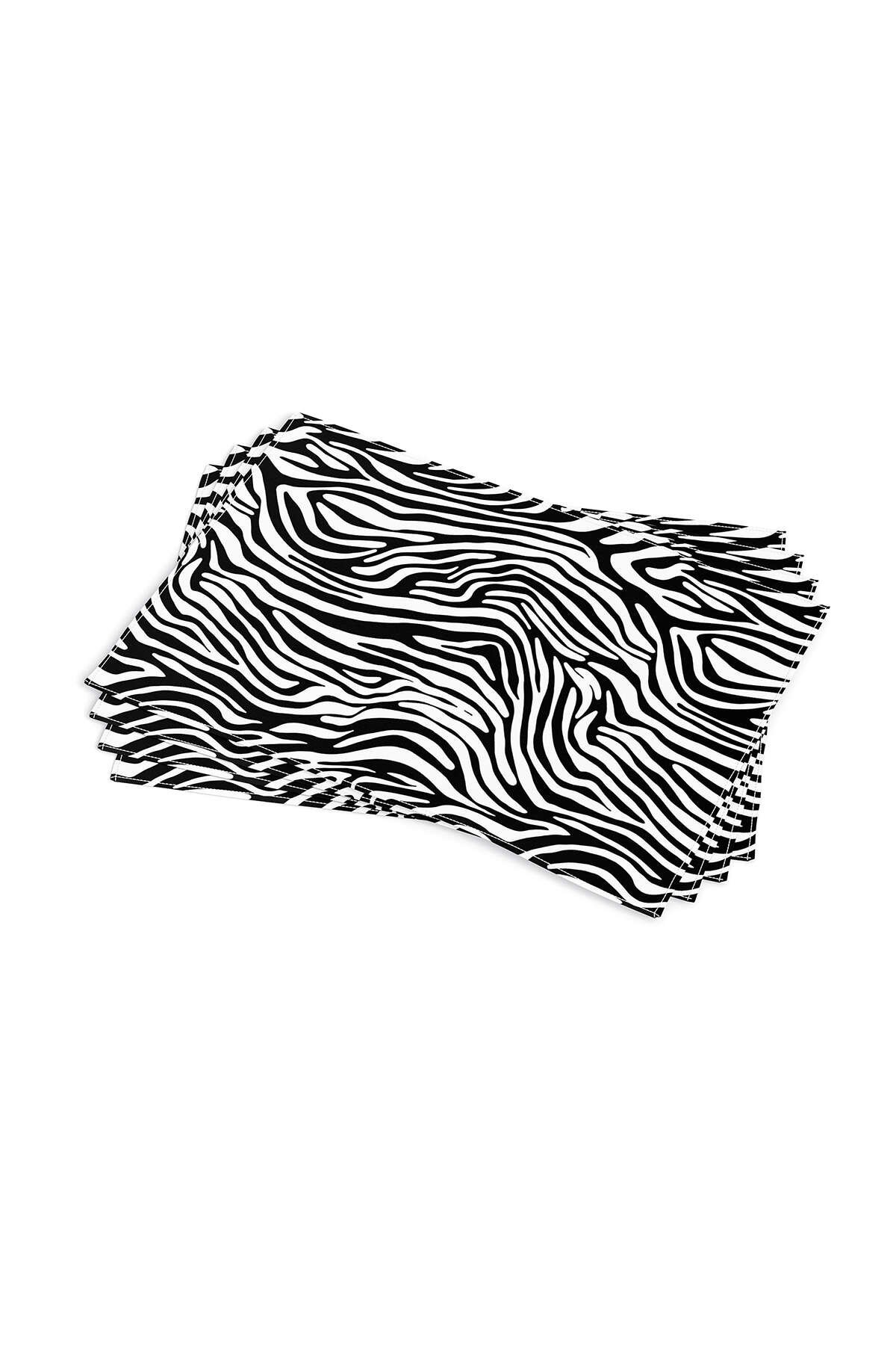 Siyah Beyaz Zebra Desenli Dijital Baskı Amerikan Servisi 4'lü Set CGH386-AS